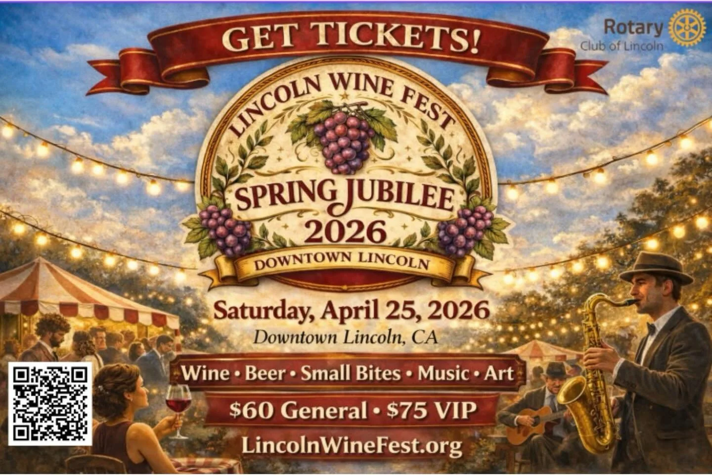 🍷✨ GET TICKETS! Lincoln Wine Fest &ndash; Spring Jubilee 2026 ✨🍇

Downtown Lincoln is transforming into a springtime celebration of wine, beer, small bites, music &amp; art &mdash; and you don&rsquo;t want to miss it.

🌸 Stroll through charming do