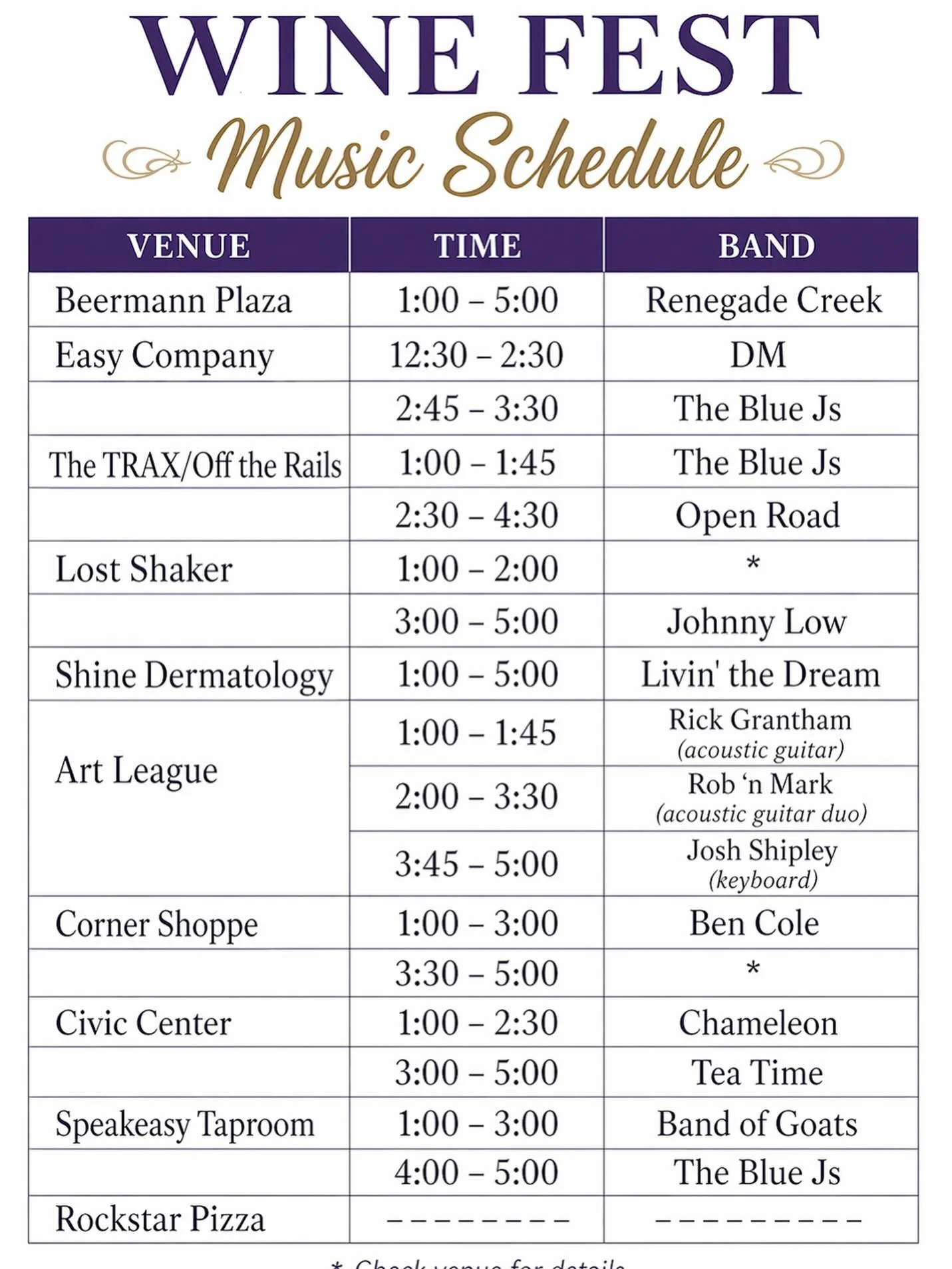 🎶 WINE FEST MUSIC LINEUP IS HERE 🍷✨

Downtown Lincoln is about to come alive with music on every corner 🎤🎸

✨ VIP is officially SOLD OUT ✨
But you can still grab your spot 👇

🎟️ General Admission &ndash; $60
⏰ 1:00&ndash;5:00 PM

Enjoy:
🍷 35+ 