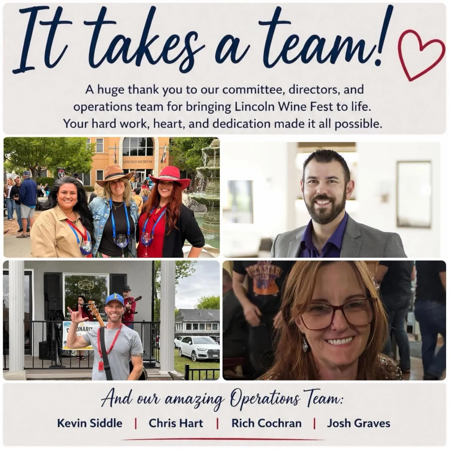 It takes a community. ❤️

To every volunteer; thank you for showing up, stepping in, and giving your time, energy, and heart. From setup to last pour, your dedication is what made Lincoln Wine Fest truly unforgettable.

This event simply doesn&rsquo;