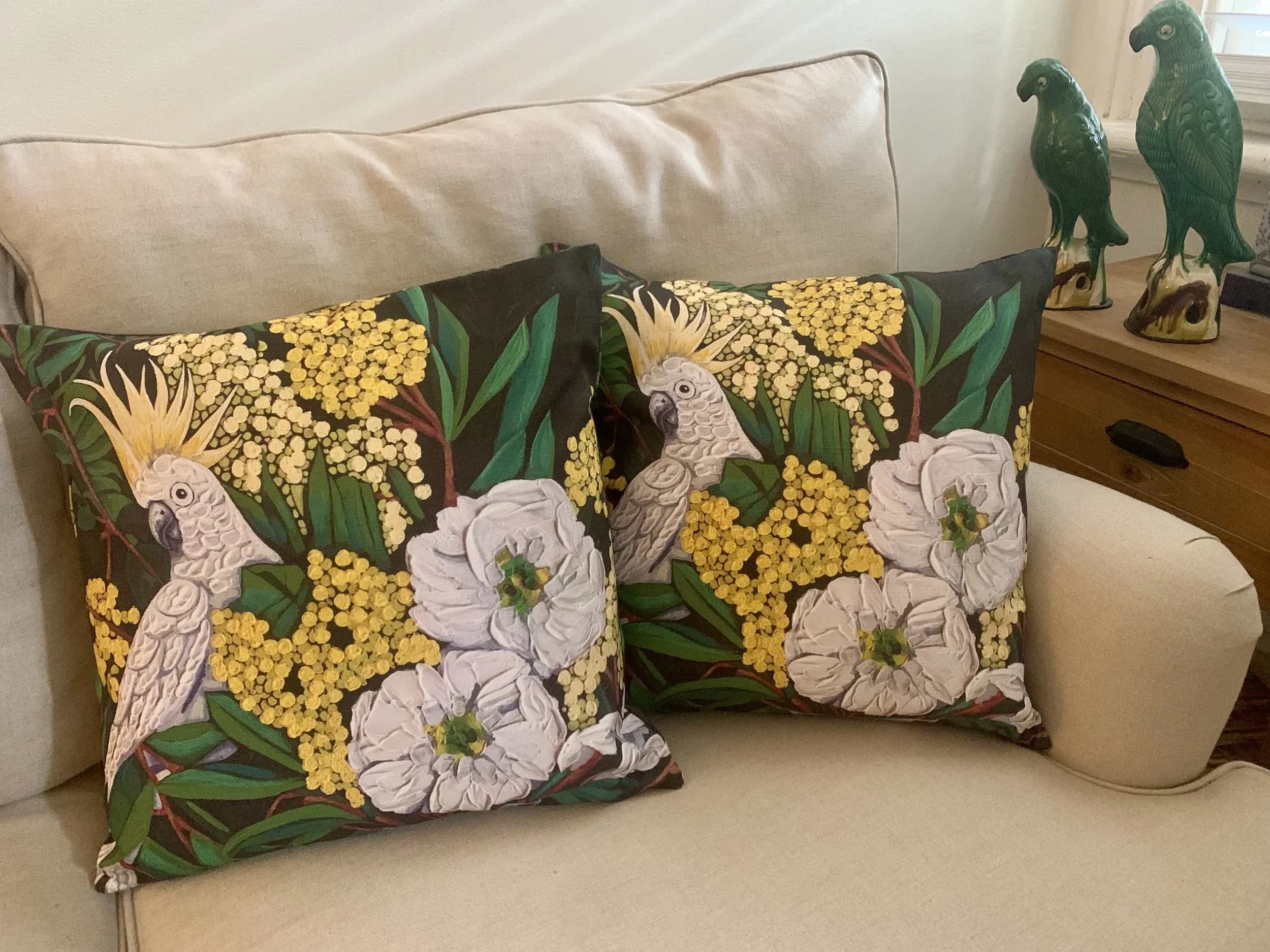 2 x Cockatoo and Wattle Cushions 2.jpg
