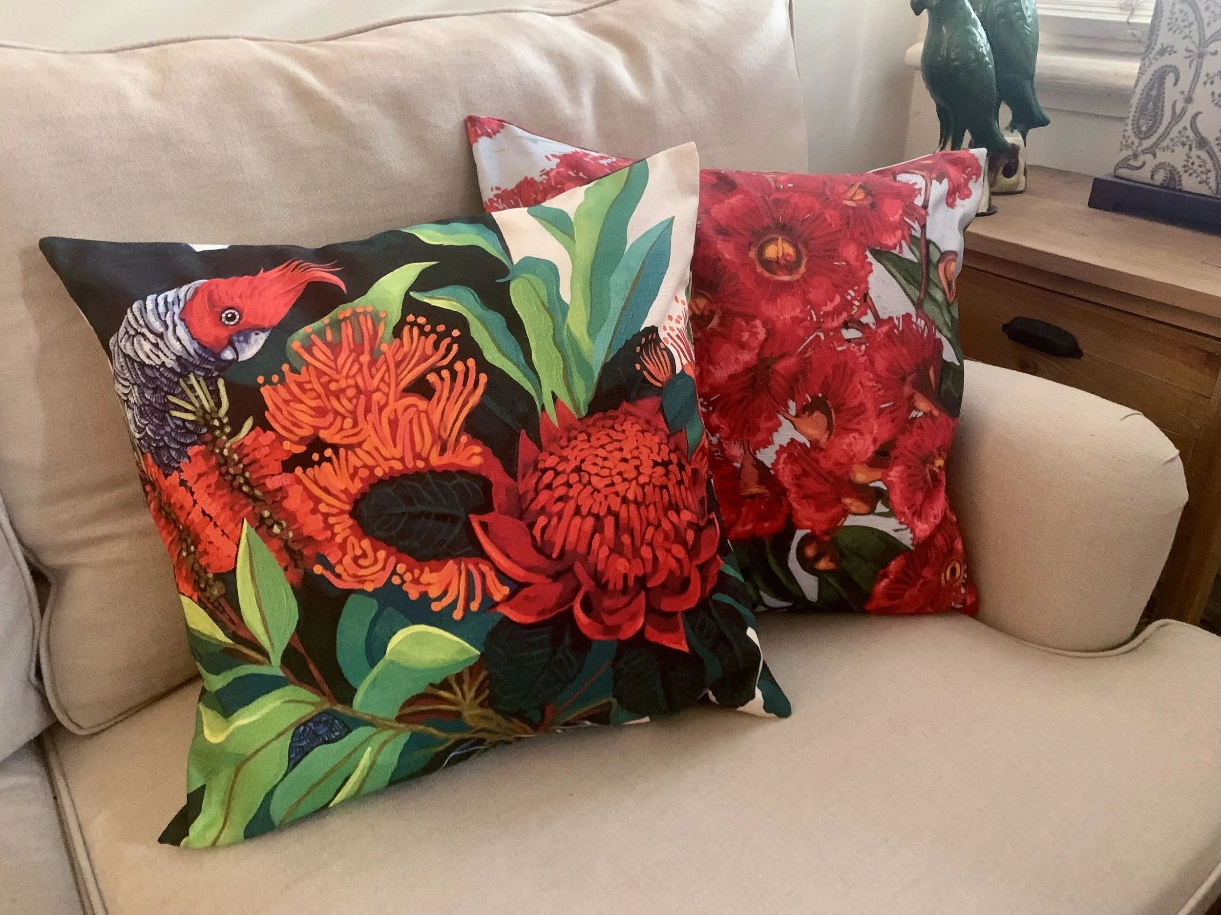 Gang Gang Cockatoo and Flowering Gums Cushions.jpg