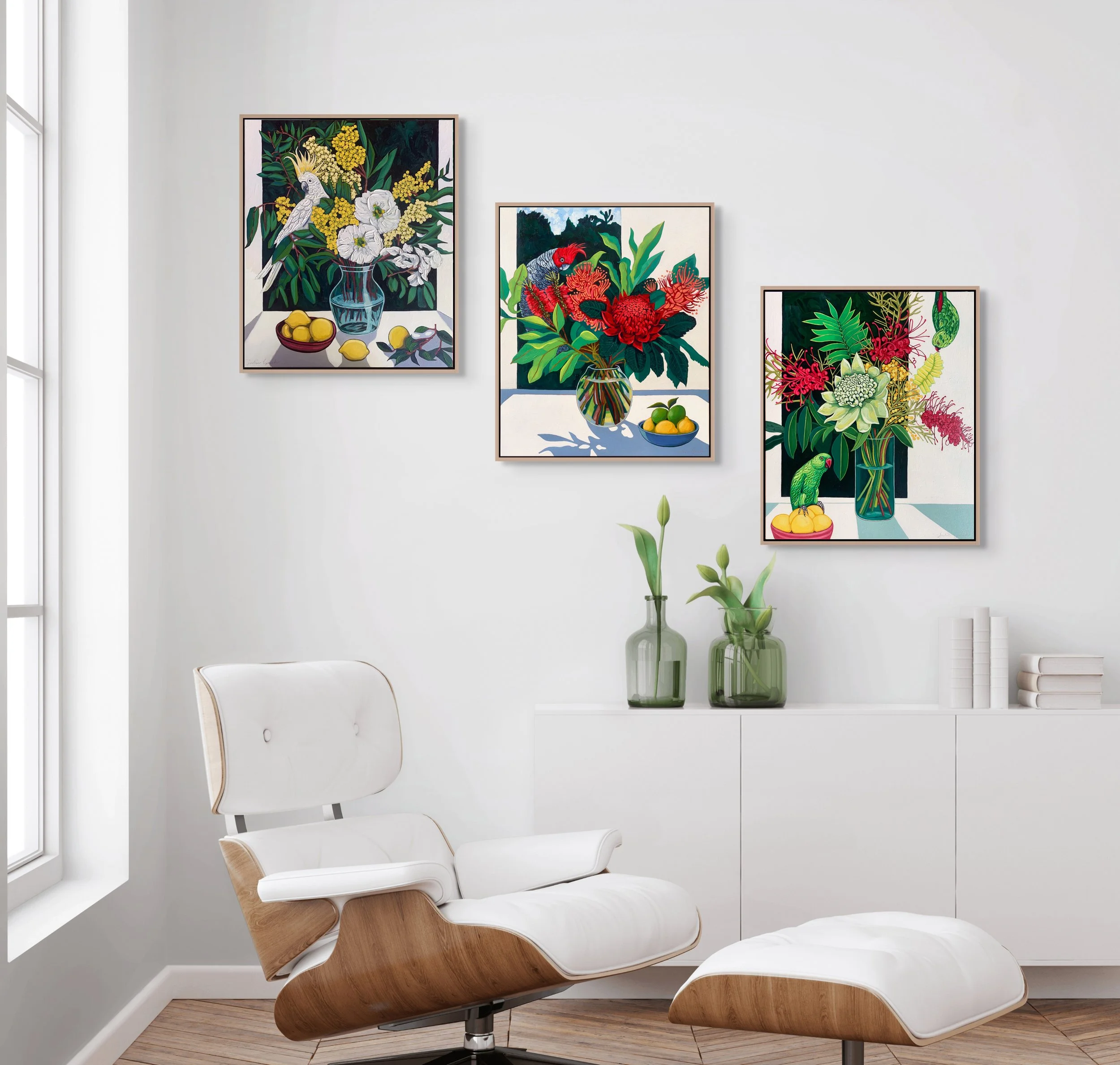 Julie Lynch_Cockatoo_Gang-gang_Green Parrots in Living Room.jpg