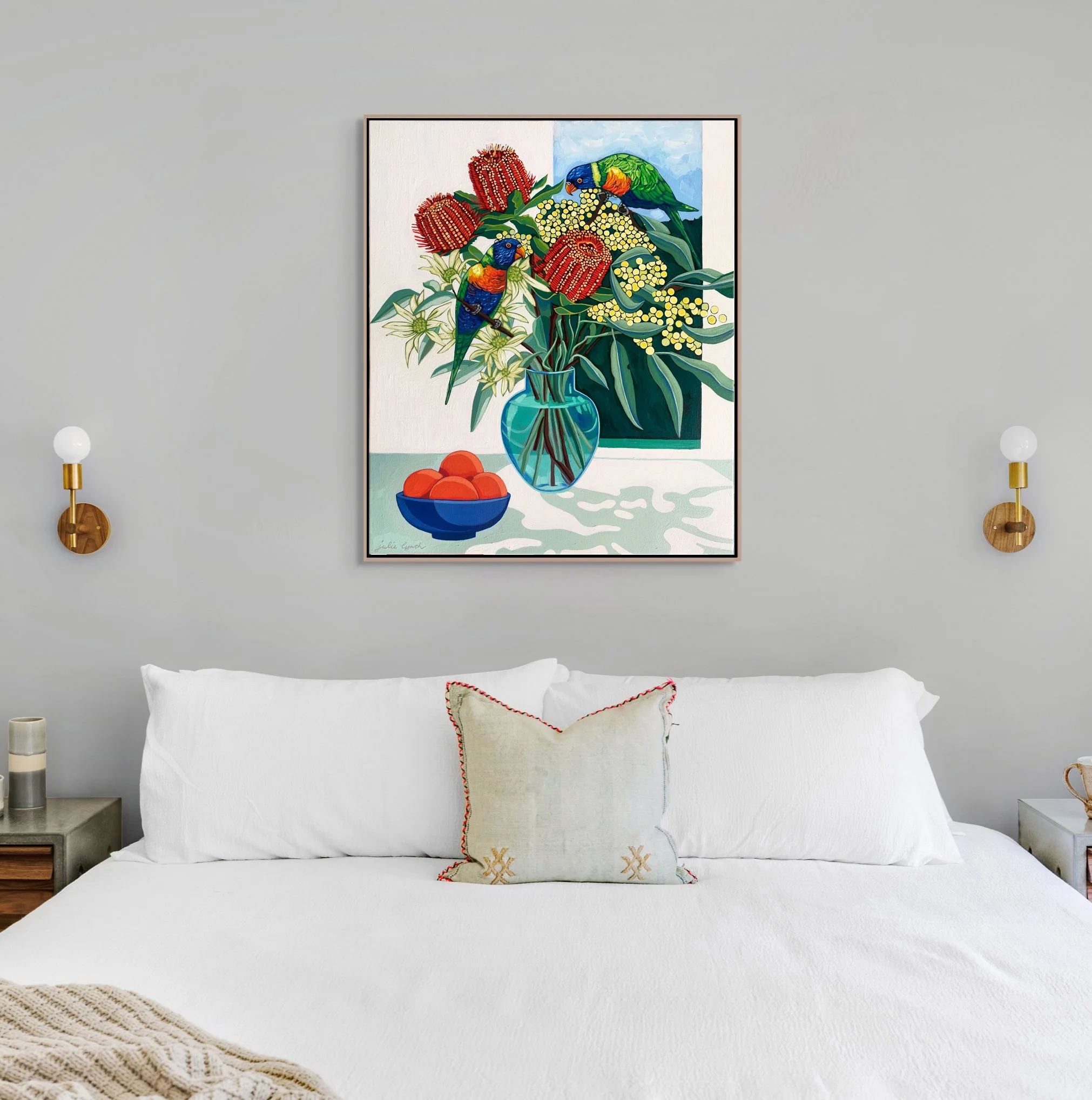 Julie Lynch_Rainbow Lorikeet and Oranges_bed interior.jpg