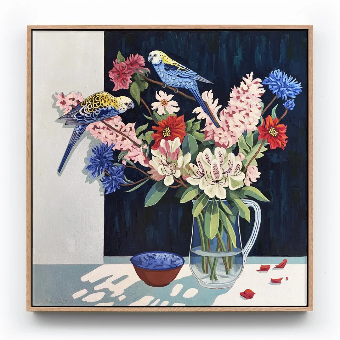 JulieLynch:Pale-headedRosellasandCornflowers:2025.jpg