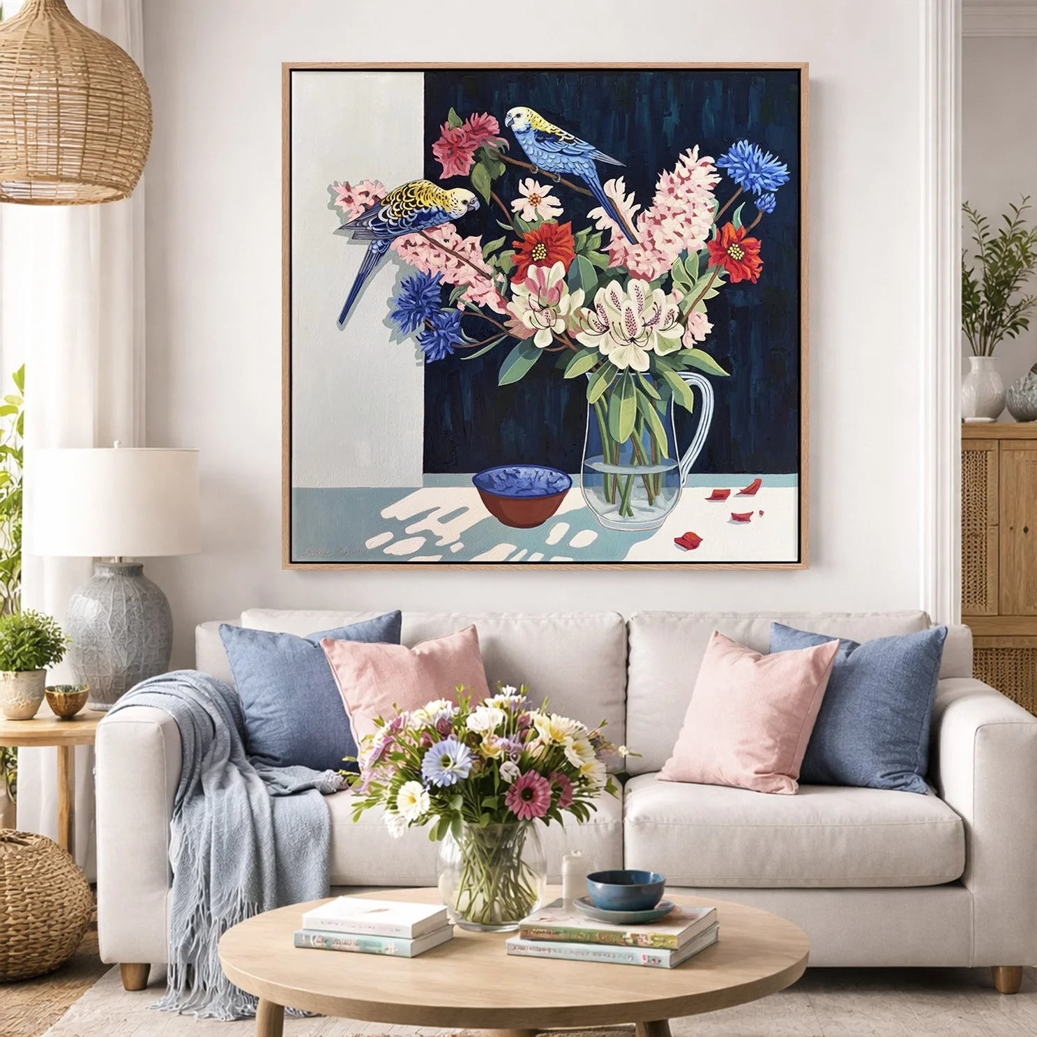 Pale-headed Rosellas_Framed print_80x80cm_livingroom.jpg
