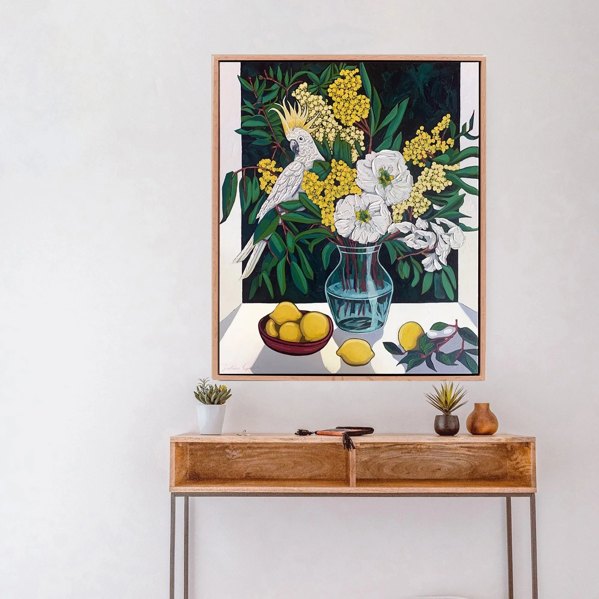 Cockatoo and Lemons | Framed Ltd Ed. Print of 50 | 80H x 65W | 65H x 45W  | 55H x 45W x 5.5D |