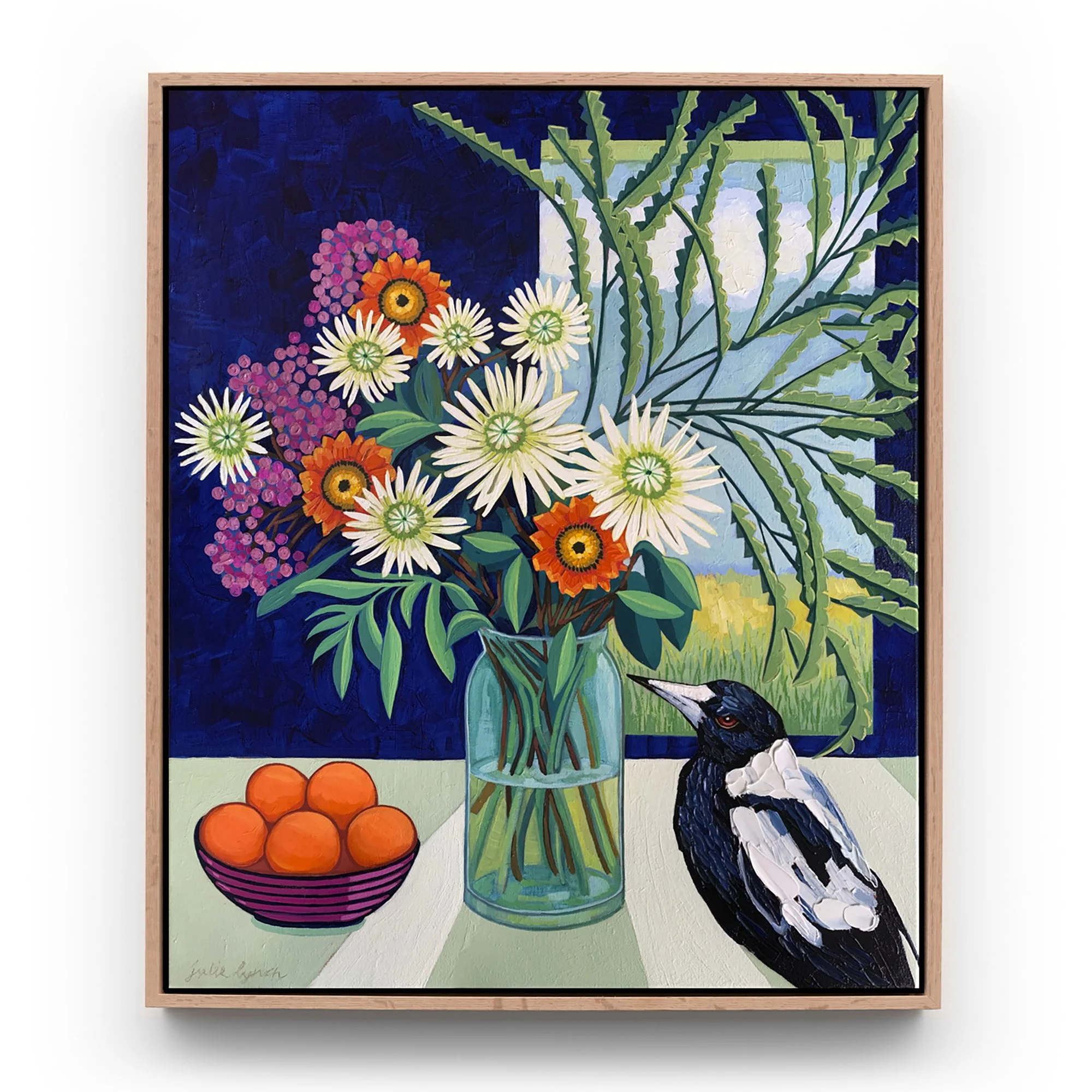Julie Lynch_Magpie and Oranges on White_63x53cm_oiloncanvas_$1800.jpg