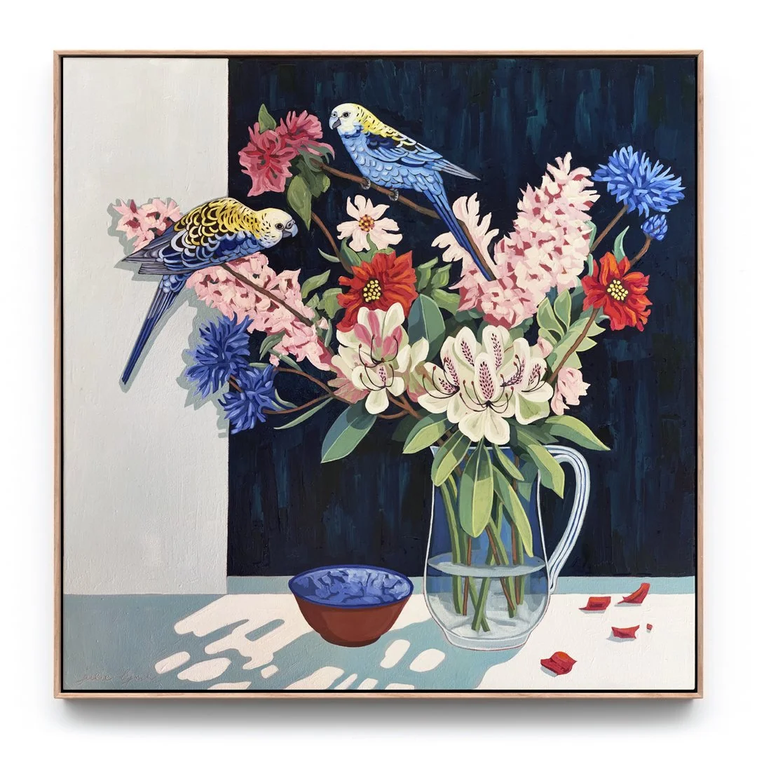 JulieLynch:Pale-headedRosellasandCornflowers:2025.jpg