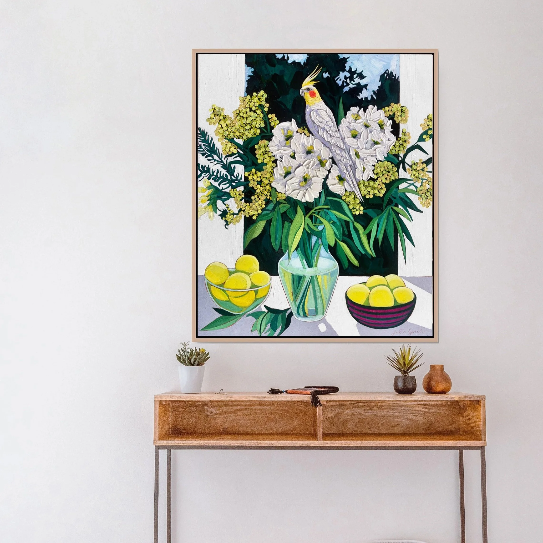 Cockatiel and Lemons | Framed Ltd Ed. Print of 50 | 80H x 65W | 65H x 45W  | 55H x 45W x 5.5D |