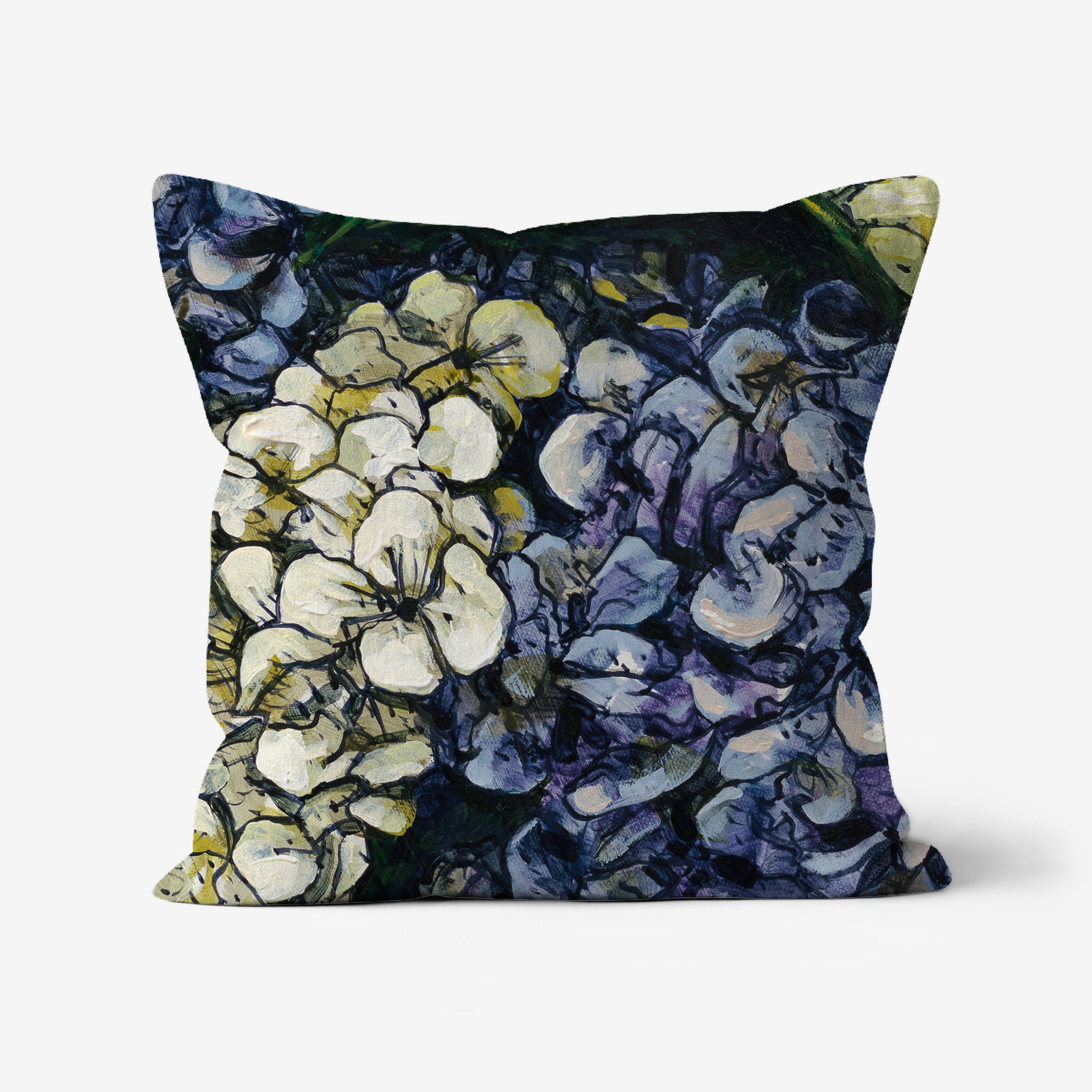 Hydrangeas Linen–Cotton Art Cushion Cover | Double-Sided Print | 44 x 44 cm | Invisible Zip | Handmade in Australia | FREE SHIPPING