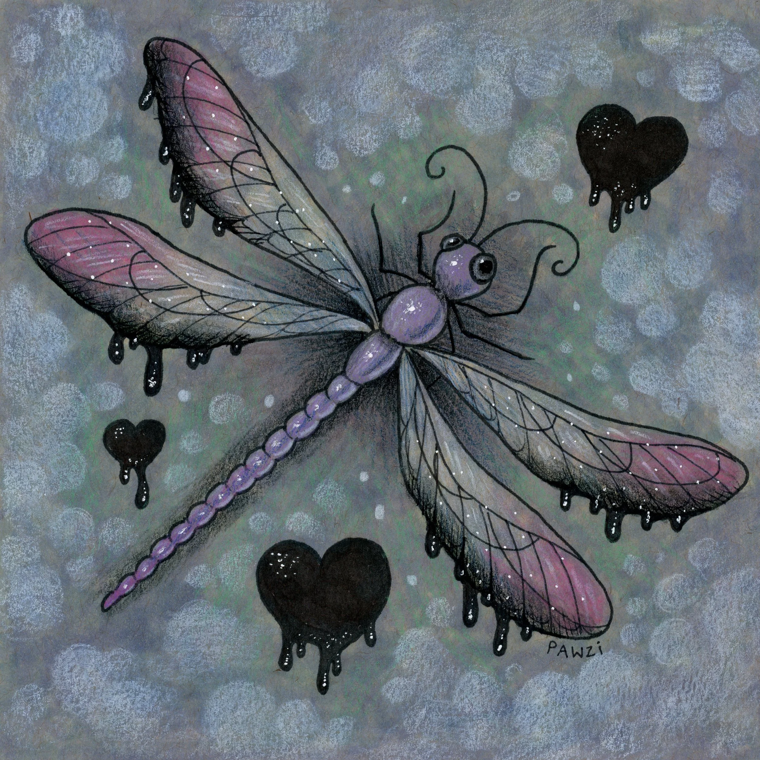 "Dreamcore Dragonfly" colored pencils on paper