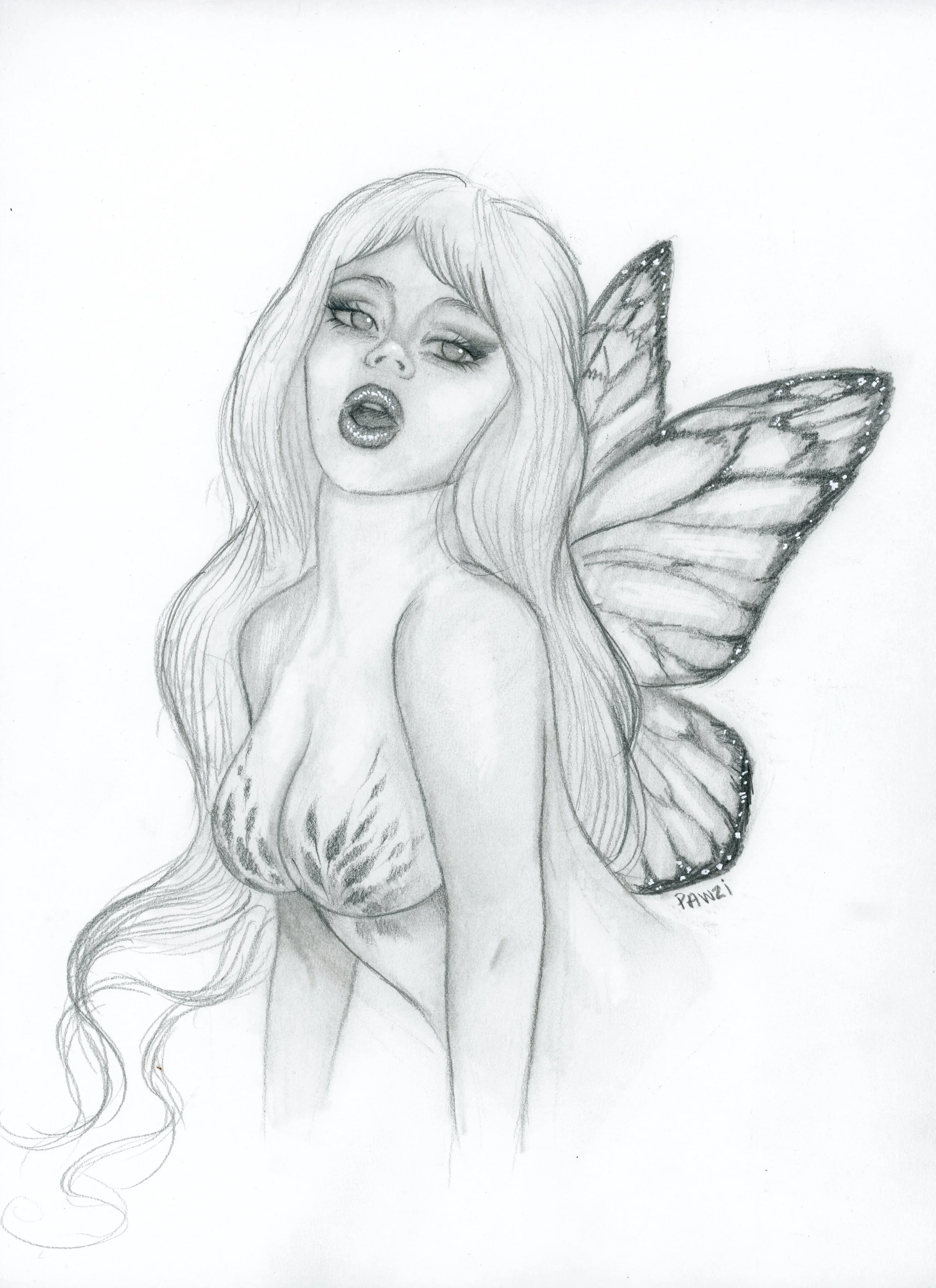 "Sensual Butterfly Fairy" graphite on paper