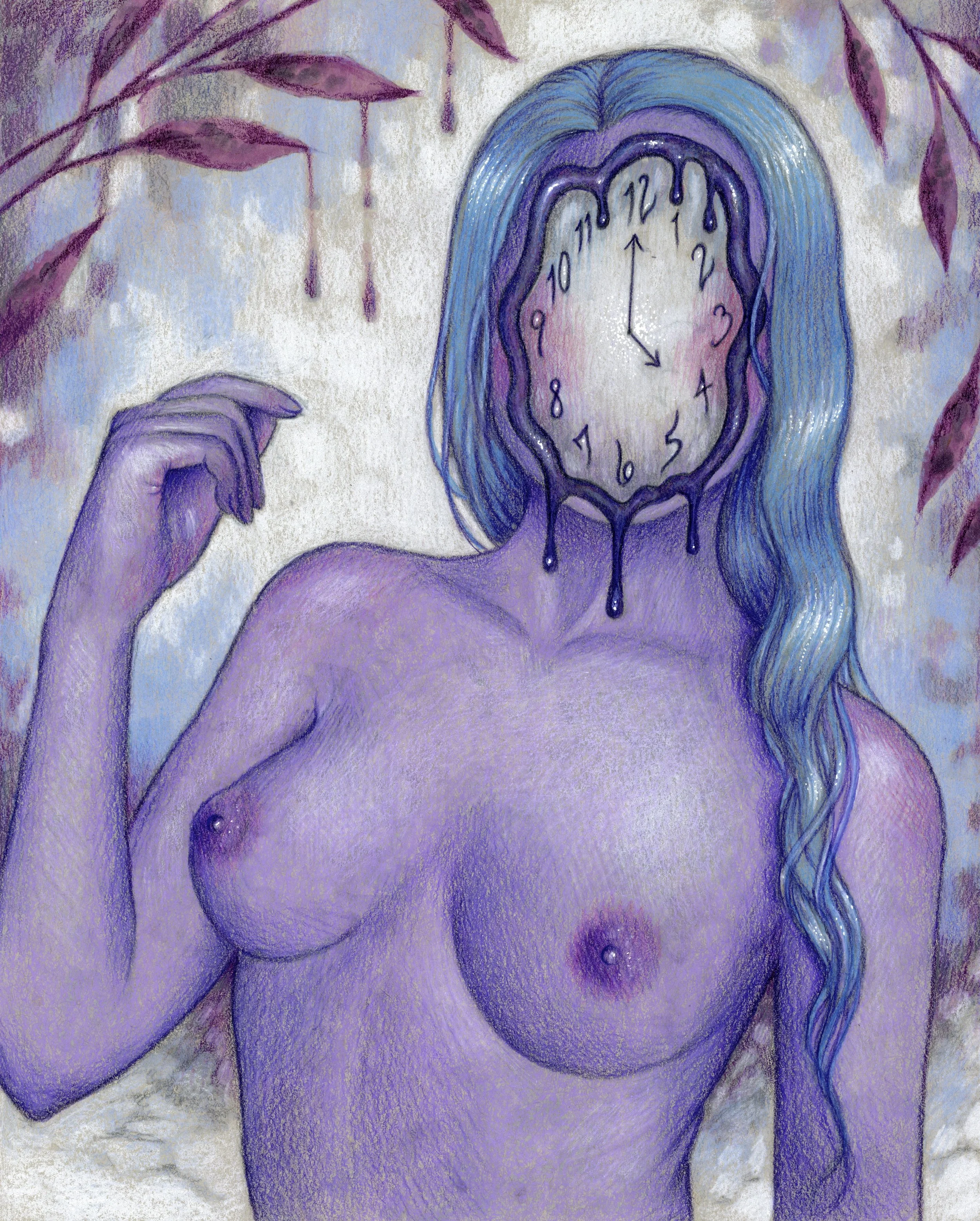 "Facing Time" colored pencils on paper