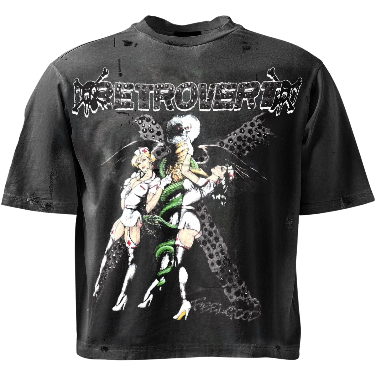 Retrovert RHINESTONE BLACK NURSE T-SHIRT