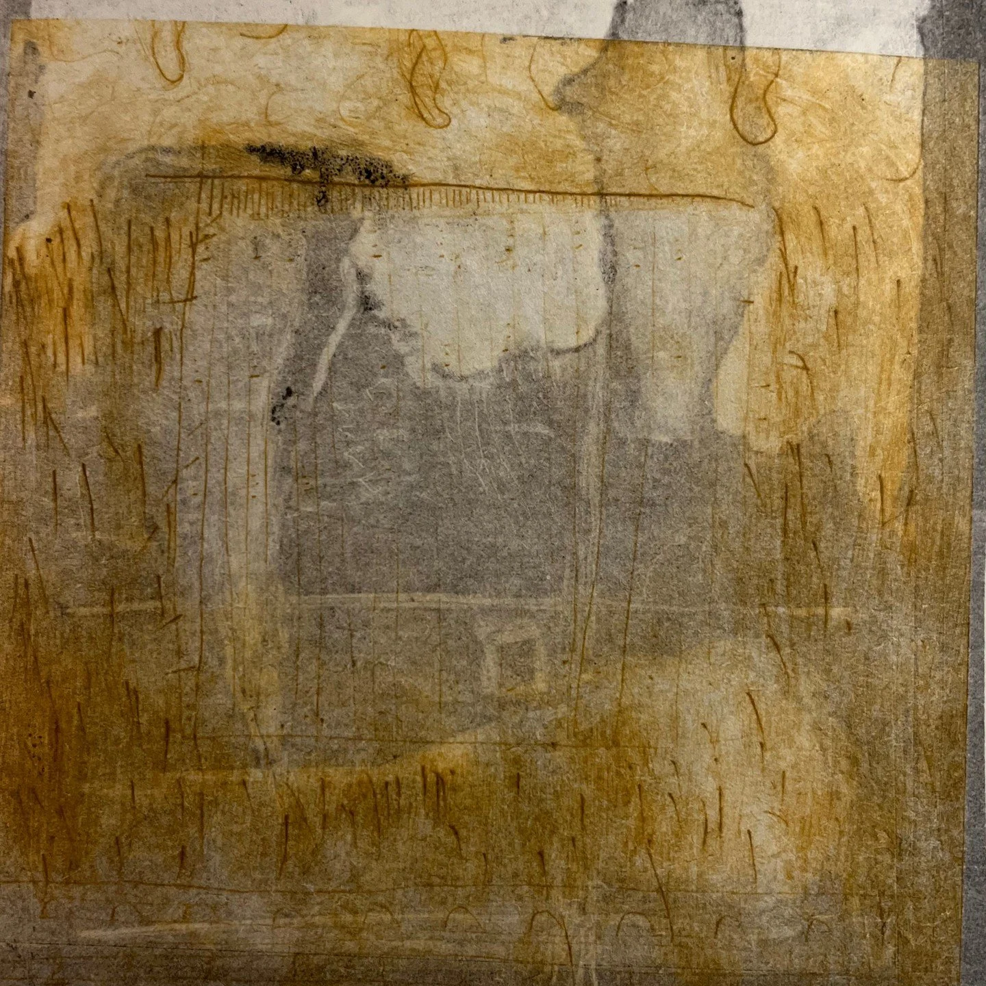 Two layers of Monotype print. Looking back in time from the same geographic position - slippage