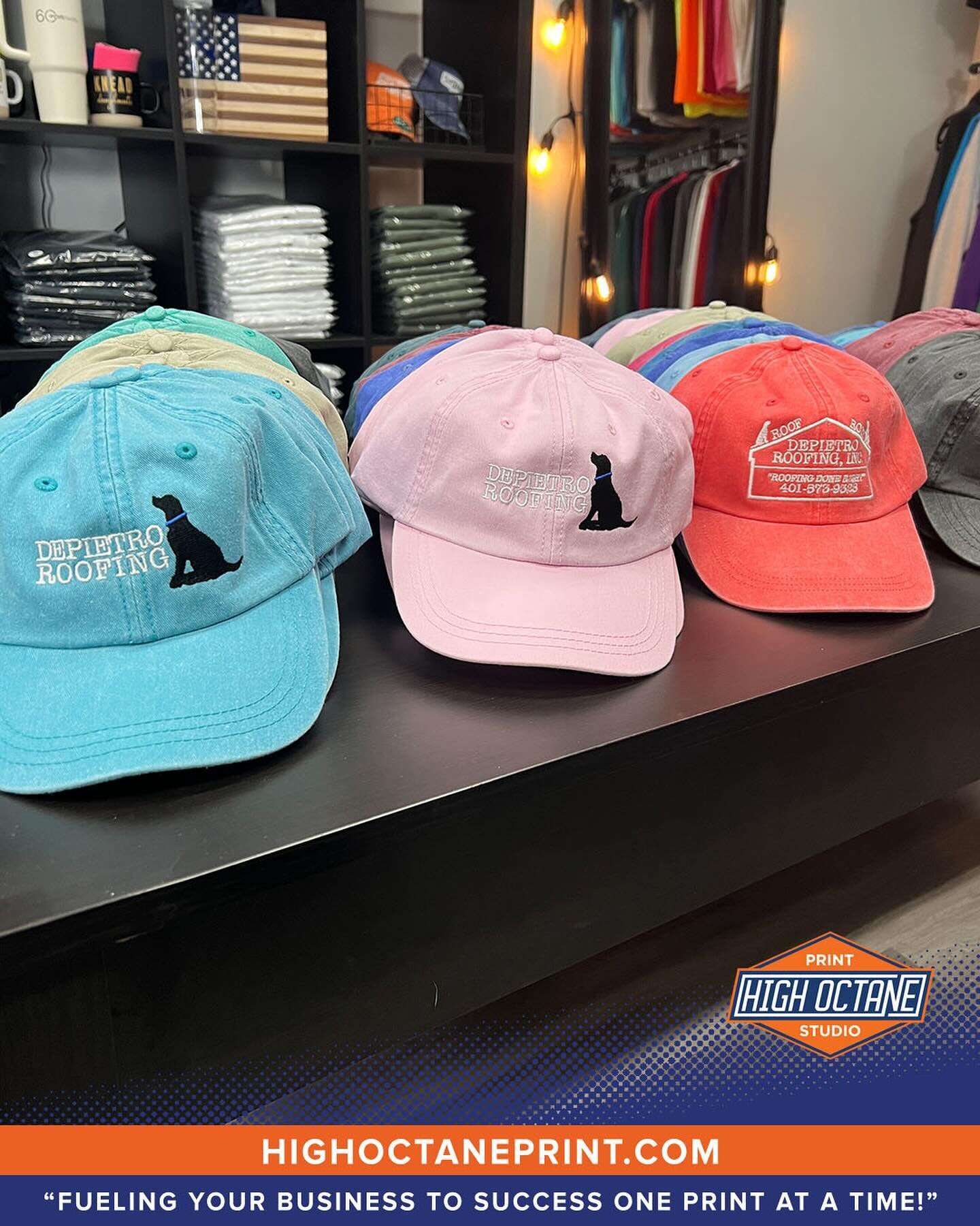 A colorful run of hats for DePietro Roofing to kick off this Easter weekend!🧢🐣🌸🌼

Let us help you with your next custom hat order! 

High Octane Print Studio 
sales@highoctaneprint.com 
📍931 Main St. Coventry RI