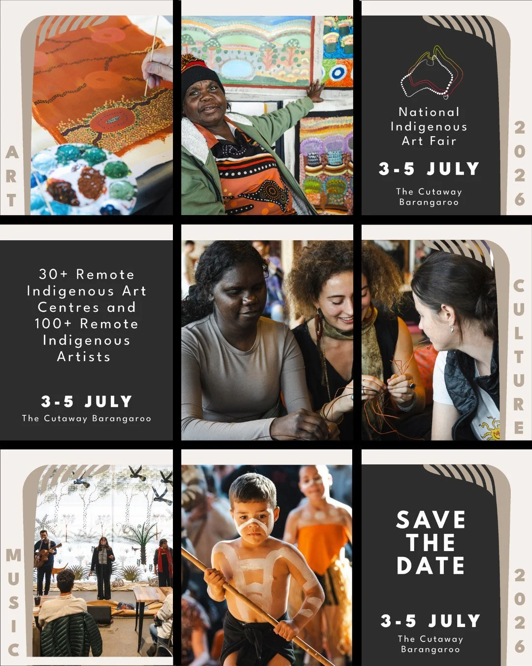 We&rsquo;re excited to announce that the National Indigenous Art Fair will be held at The Cutaway, Barangaroo from 3&ndash;5 July 2026!

Mark your calendars and join us for three days of art, culture, performances and more as we celebrate NAIDOC Week