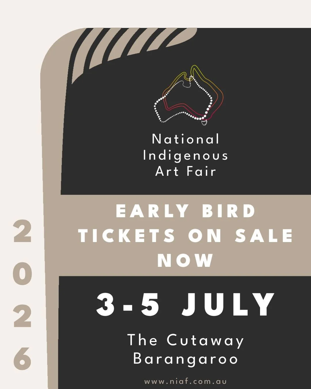 National Indigenous Art Fair 2026 is from the 3&ndash;5 July 👣❤️

Join us on Gadigal Land at The Cutaway, Barangaroo.

Featuring over 100 remote Indigenous artists, 30+ remote Indigenous art centres, and a full program of performances, workshops and