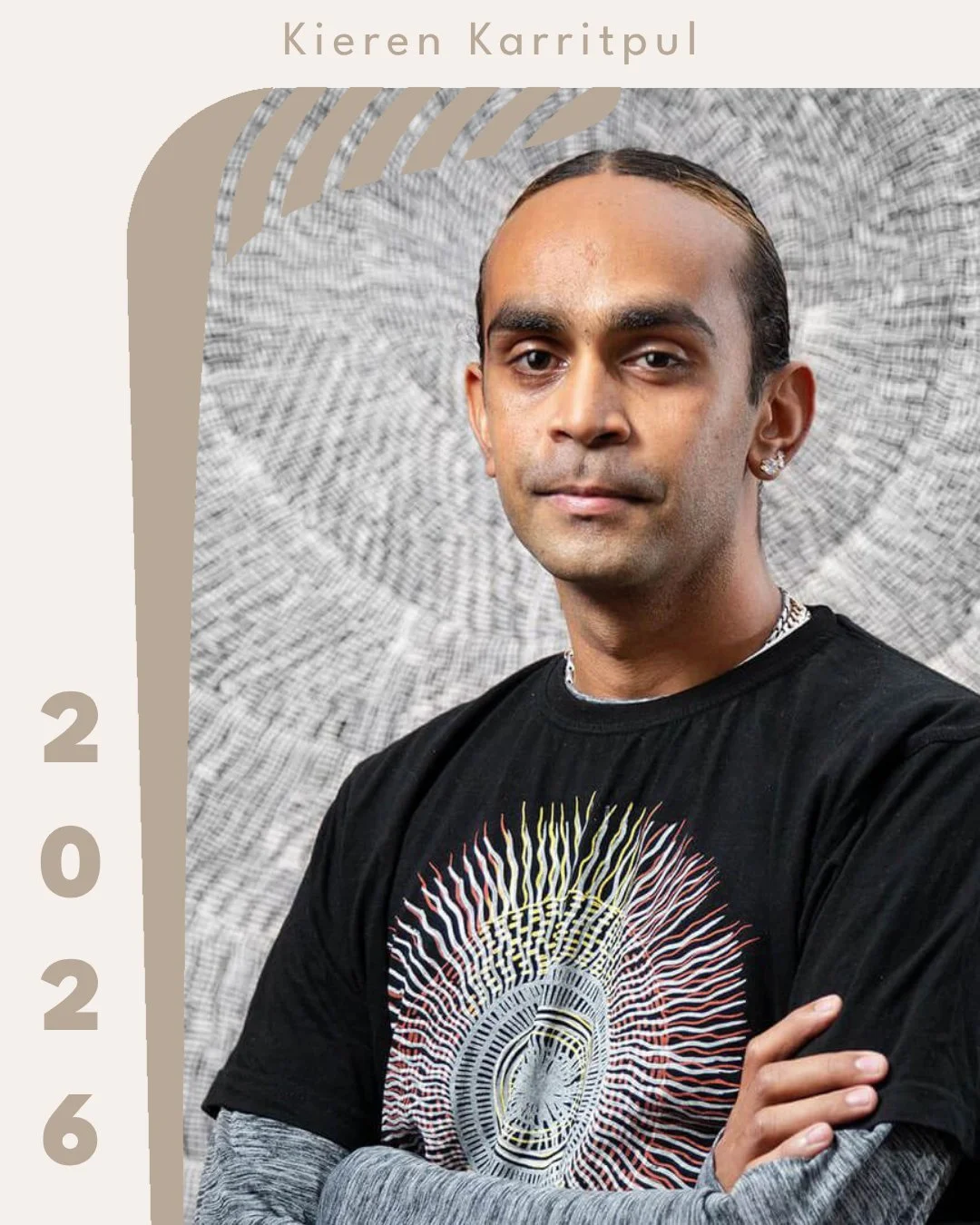 Kieren Karritpul from Merrepen Arts, Culture and Language Aboriginal Corporation will present his work at the National Indigenous Art Fair 2026 returning to The Cutaway, Barangaroo, 3&ndash;5 July
 
"Karritpul is a Ngen&rsquo;giwumirri man who l