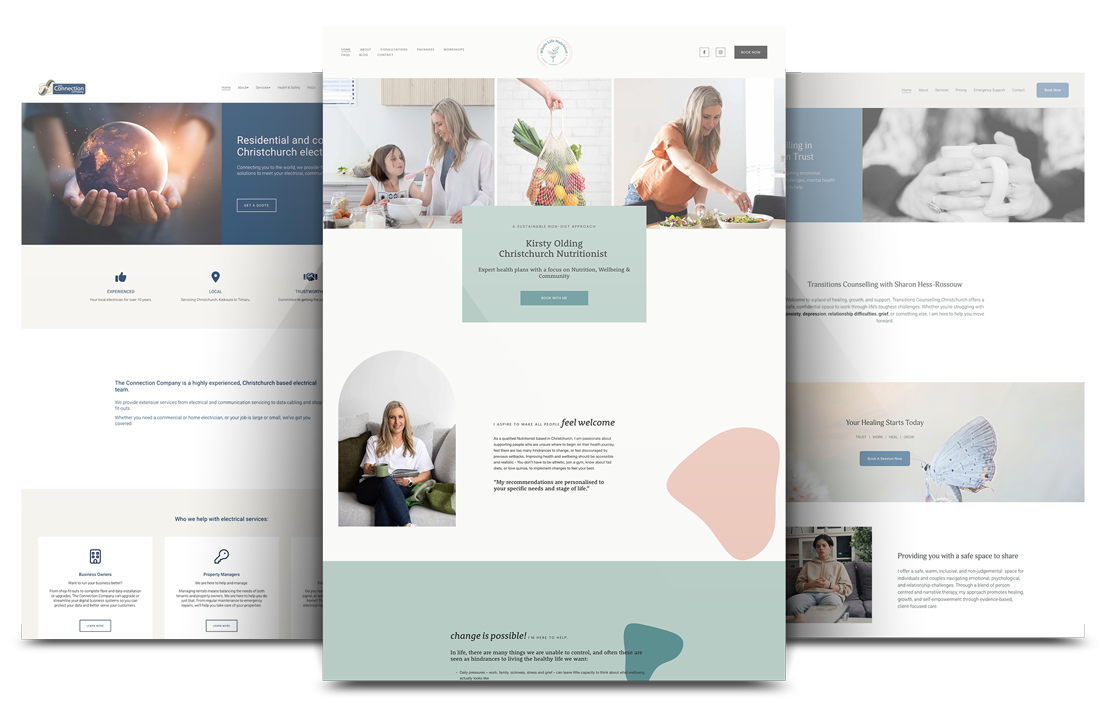 website and graphic design christchurch on 3 flat screens