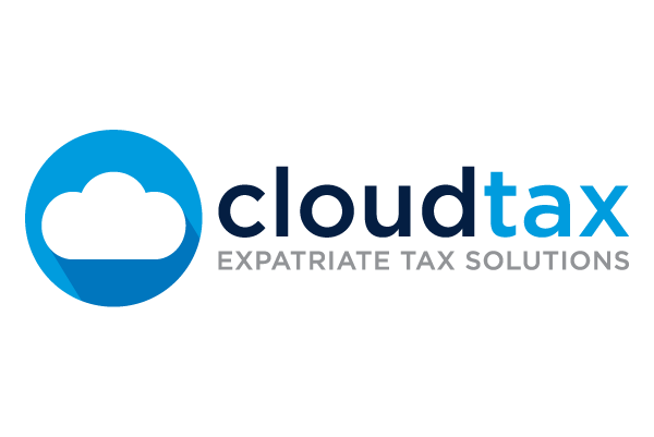 Cloudtax logo with a blue circle containing a white cloud and the text 'cloudtax' with 'tax' in blue and the tagline 'Expatriate Tax Solutions' underneath.