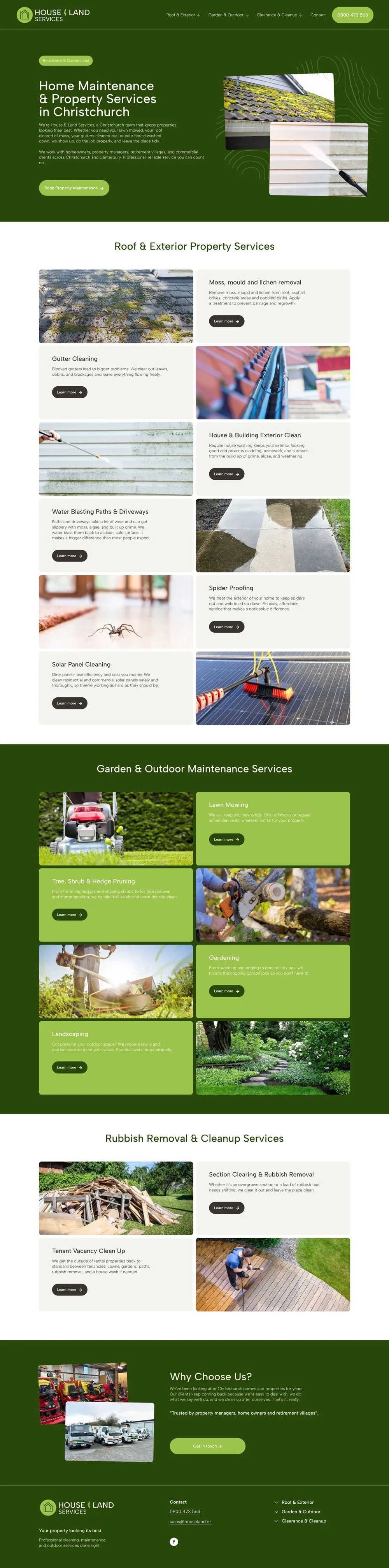 house and land services website design home page