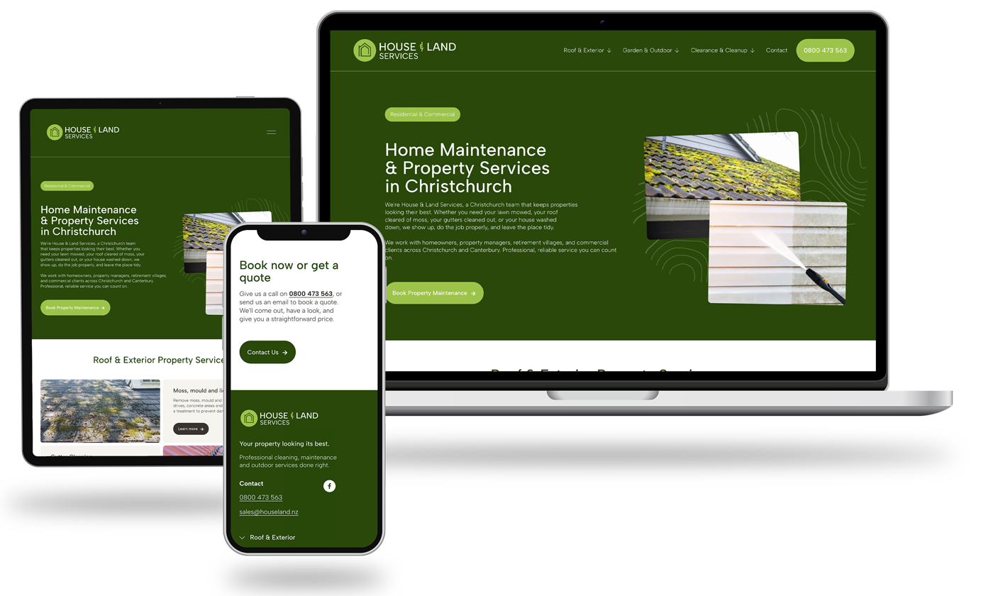 house and land services website on laptop tablet and mobile device