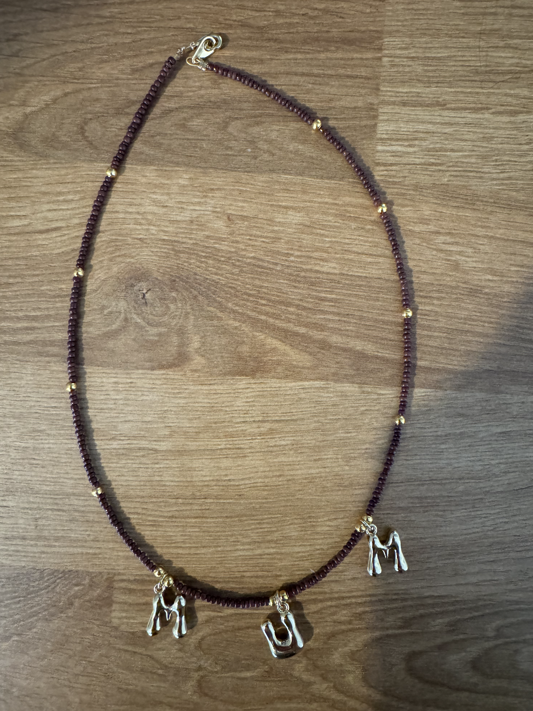 Chocolate Brown & Gold Custom Initial Necklace