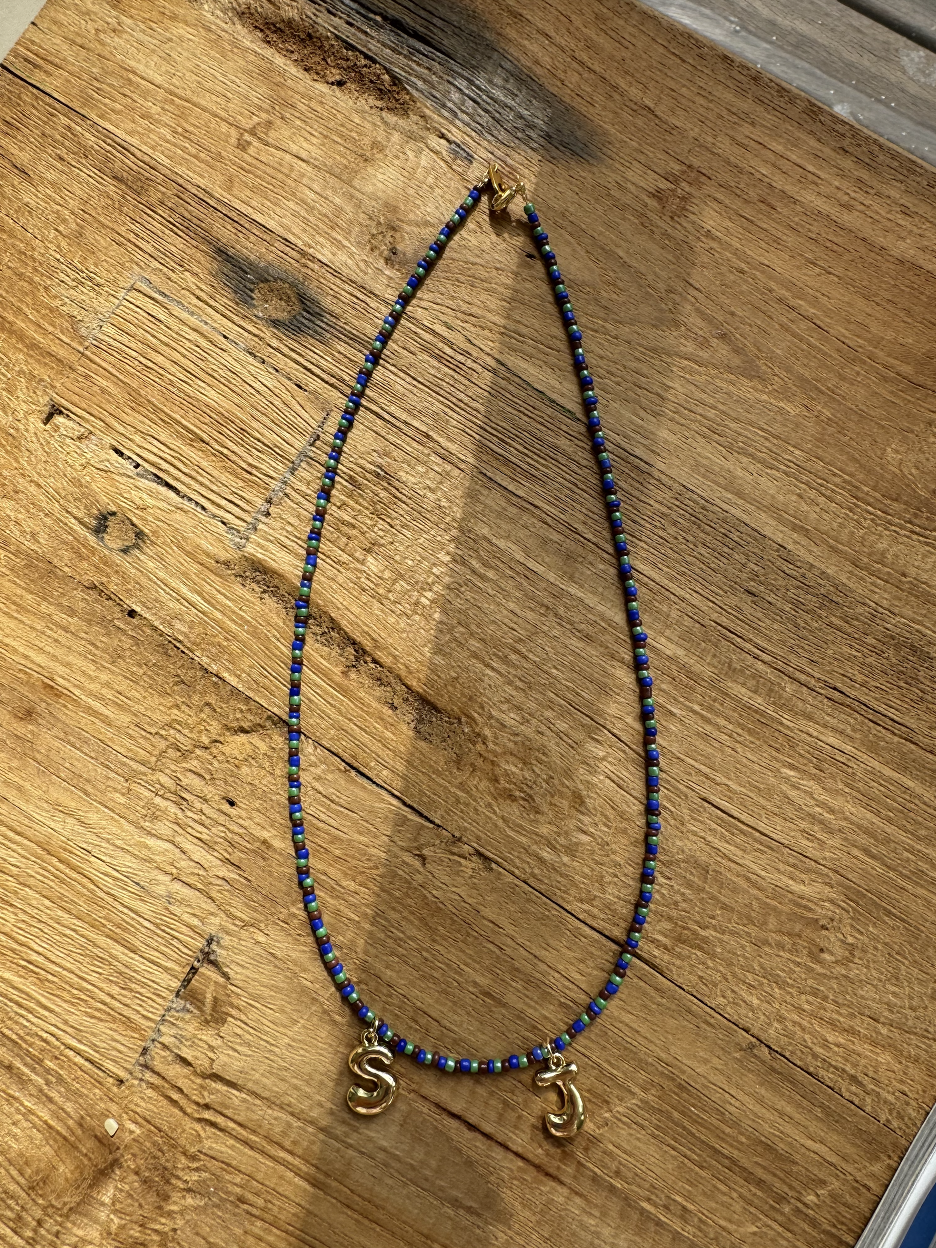 Blue, Green & Brown Custom Initial Necklace