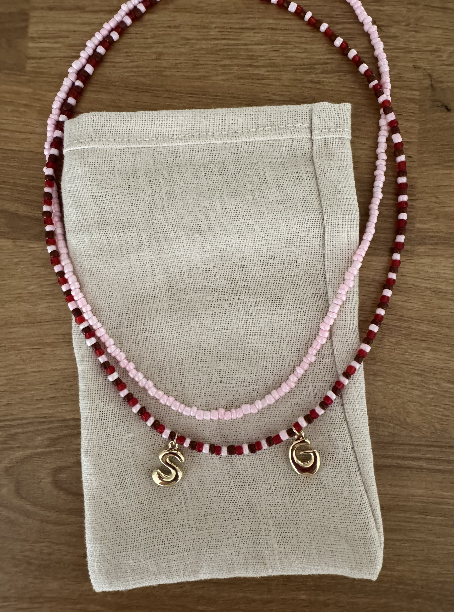 Pink, Brown & Red Custom Initial Necklace
