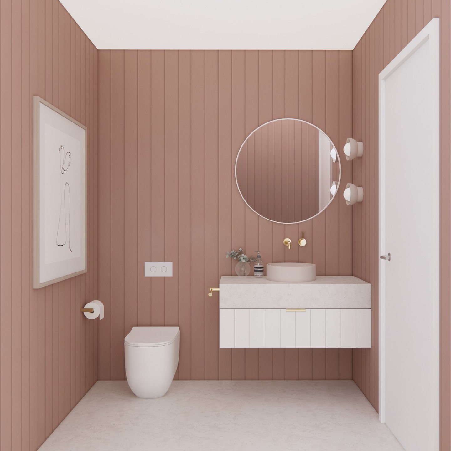 Planning mode. We've had a lot of fun with this powder room, selecting colour to add wow factor and keep the budget to a minimum. Beach side vibes for a beach suburb with V groove wall paneling rather than tiles, painted in a fun colour from @haymesp