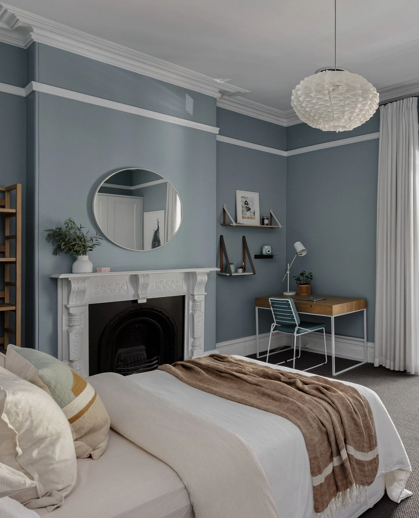 Heritage charm.⁠
This bedroom at our Balmain Terrace House project was designed for a teenager, blending the home&rsquo;s classic architectural detailing with a fresh, youthful feel.⁠
⁠
High ceilings and decorative mouldings bring a sense of history 