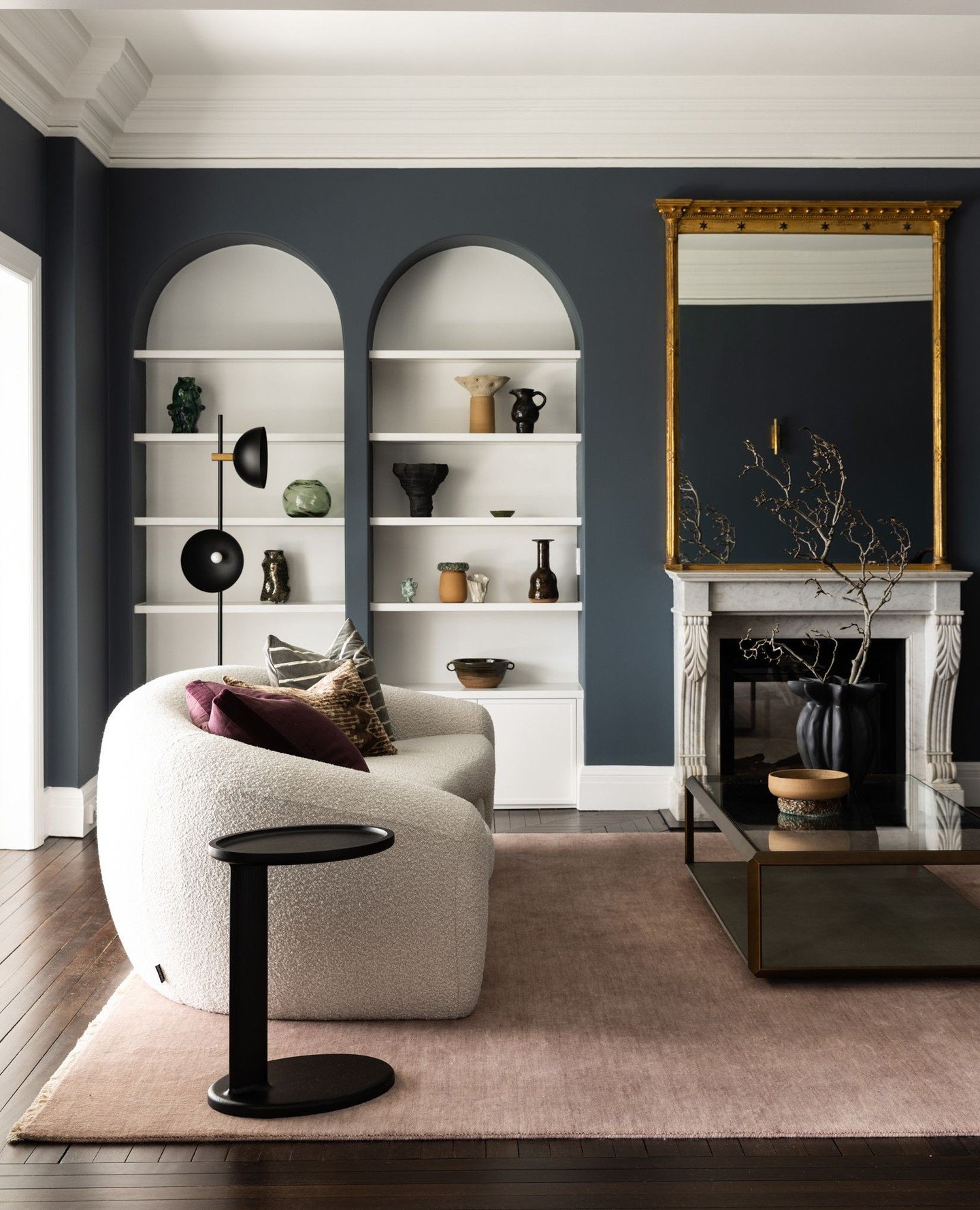 One of our favourite rooms from the Edgecliff Apartment project, and a space where colour leads the story.⁠
⁠
The formal living room draws on the home&rsquo;s art deco bones, with a palette that feels both grounded and expressive. Rich tones, layered
