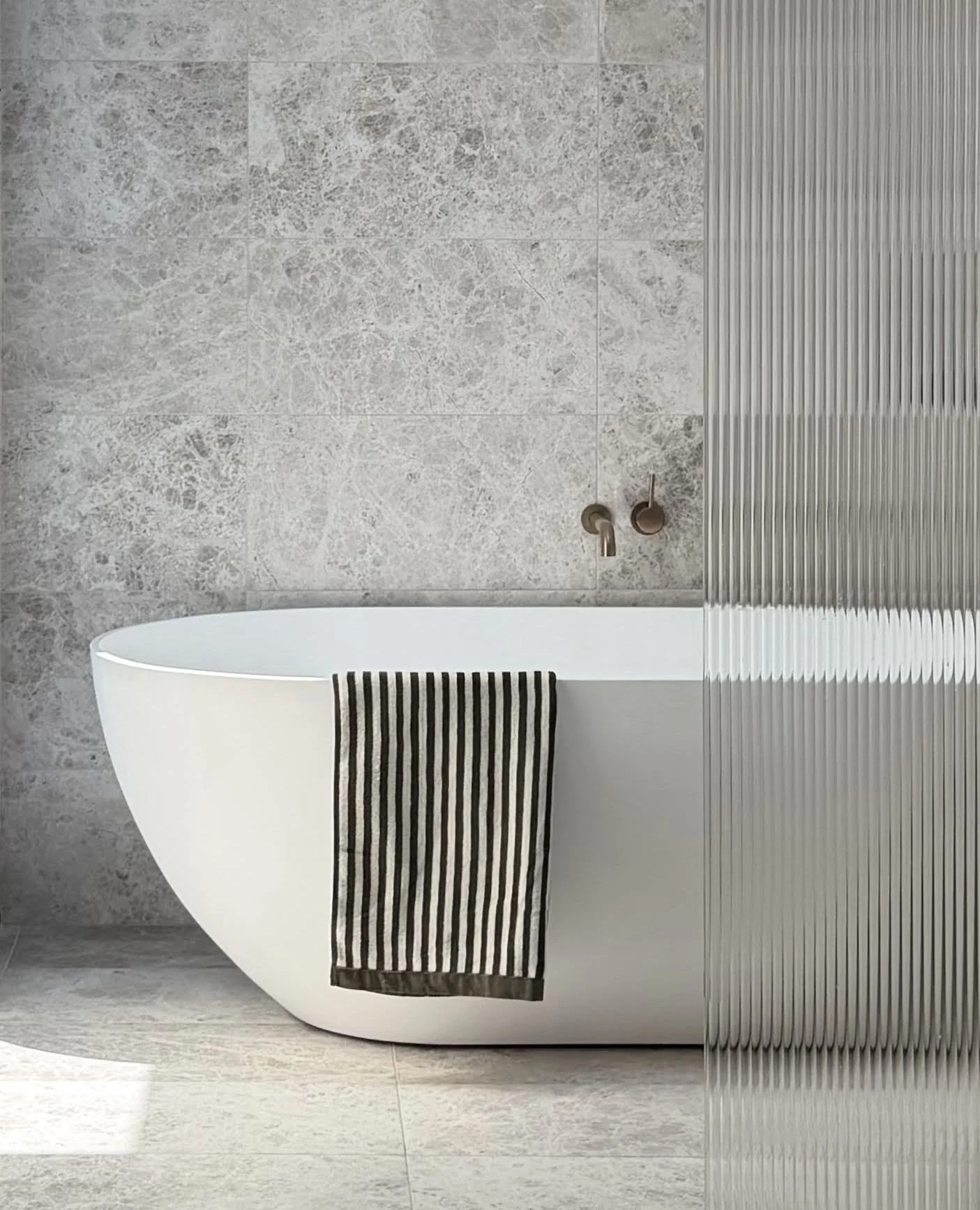 Sneak peek... Bronte House main ensuite bathroom.⁠
⁠
The ensuite leans into a hotel-like experience, with a restrained palette, tactile finishes and fixtures selected to create a sense of calm.⁠
⁠
While we wait to complete the final photography, thes