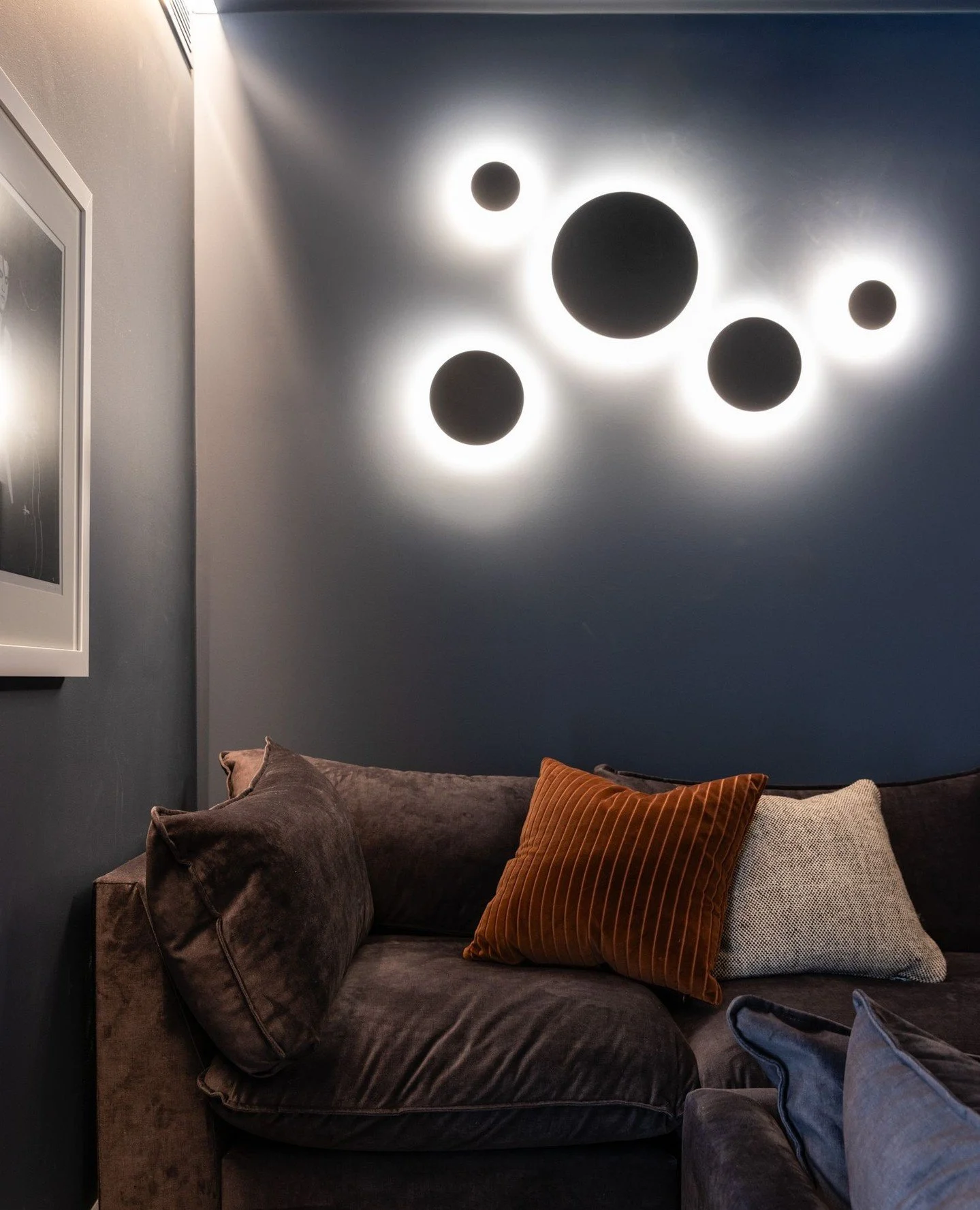 The movie room at North Avoca House is the one space in the home where we fully embraced the dark side.⁠
⁠
Layered in rich colour, soft texture and moody lighting, this room was designed as a retreat from the bright coastal palette found throughout t