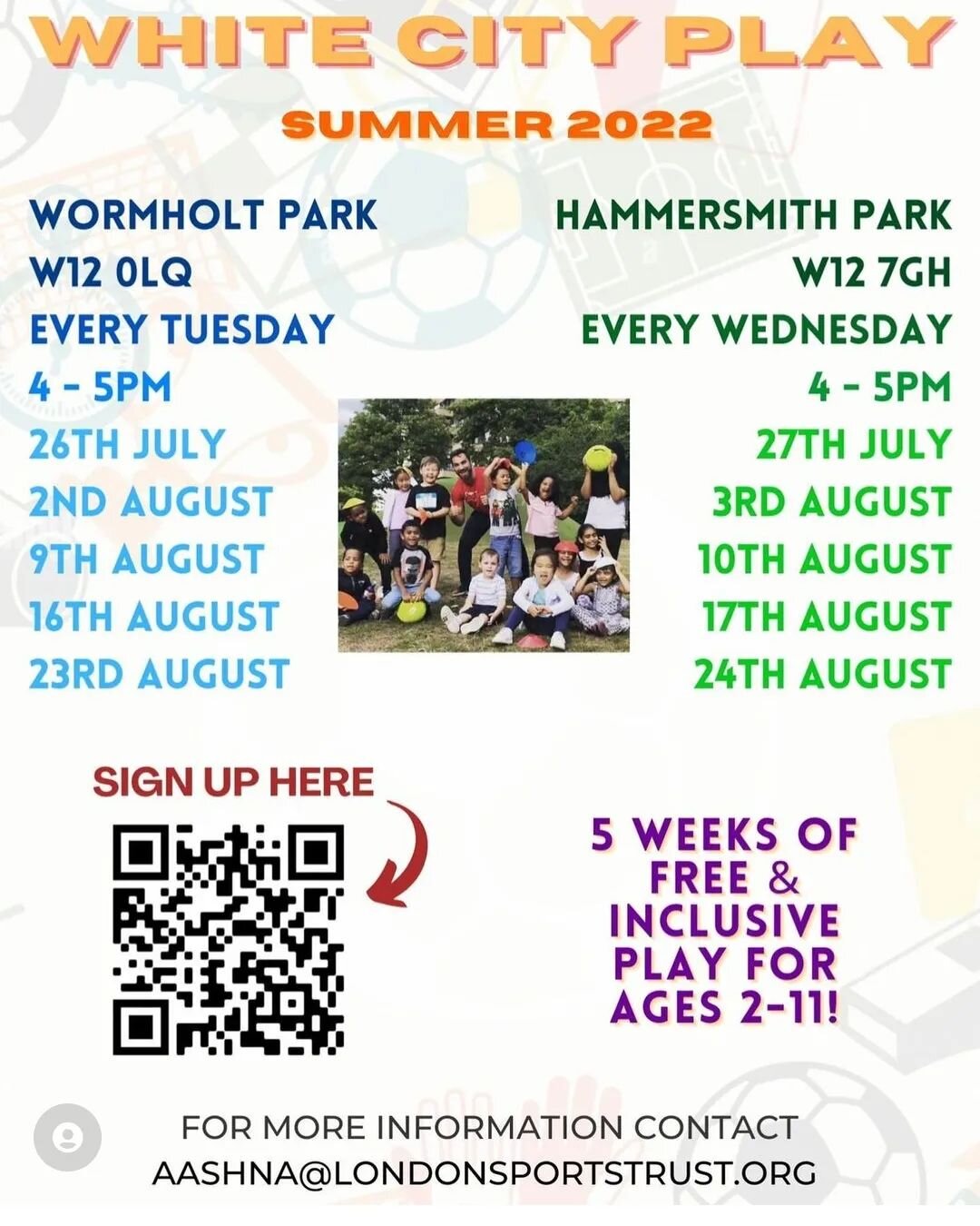 5 weeks of FREE inclusive play for 2-11 yr old at local venues jncliding @wormholtpark 
#whitecity #inclusiveplay #w12together #w12 #wormholtpark #summeractivities