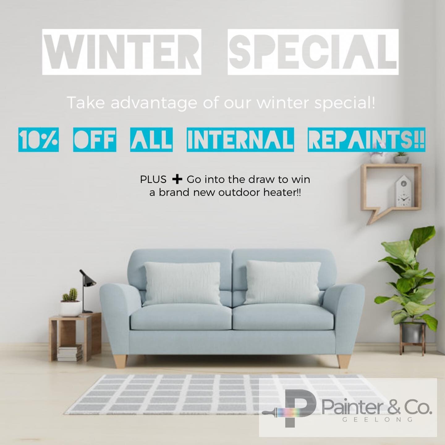 ❄️ WINTER SPECIAL ❄️ ⠀
⠀
Do you need some Internal Painting done this winter? ⠀
⠀
We are offering 10% off any Internal Repaint quoted before the end of August and you will go in the draw to win a new outdoor gas heater! ⠀
⠀
Simply, get in touch to or