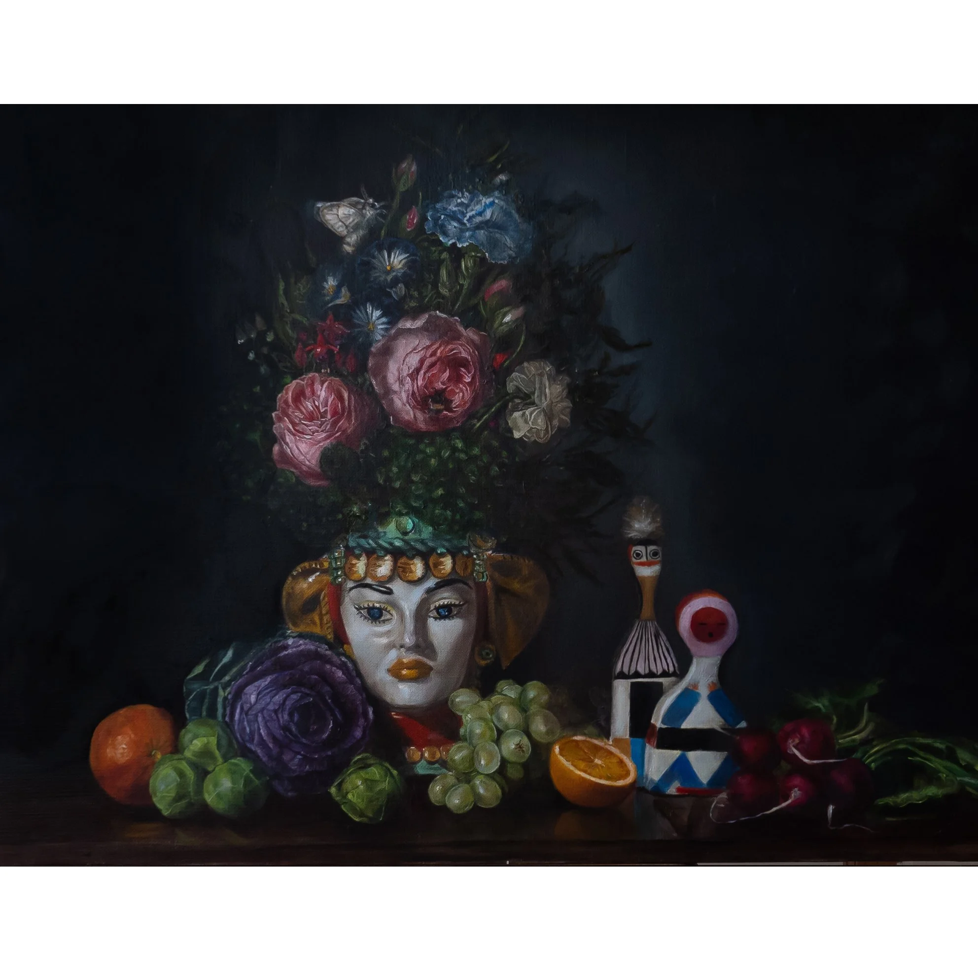 DISPONIBLE. Bodegón Laura Cano, 2019 Óleo sobre lienzo de algodón 45x57cm Técnica: Mixta