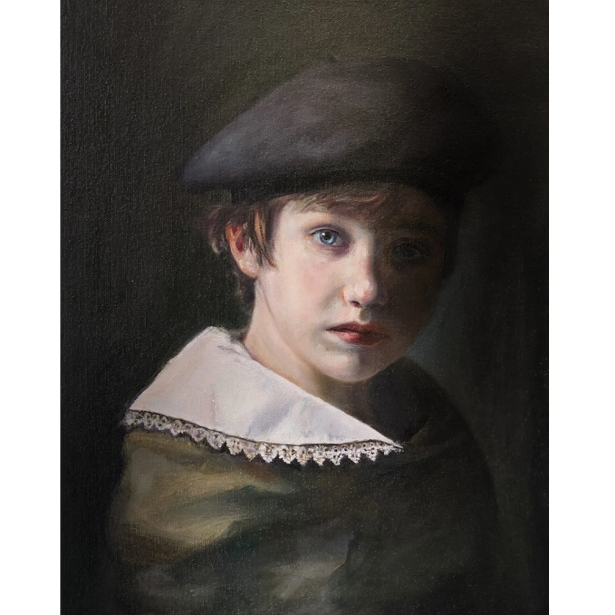 DISPONIBLE. Martín. Medidas: 40cmx30cm. Óleo sobre lienzo de lino belga. Técnica: grisalla