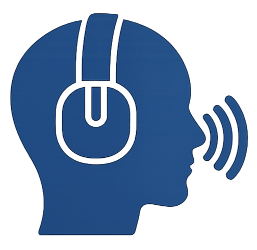 Silhouette of a person's head wearing headphones showing a hearing test.