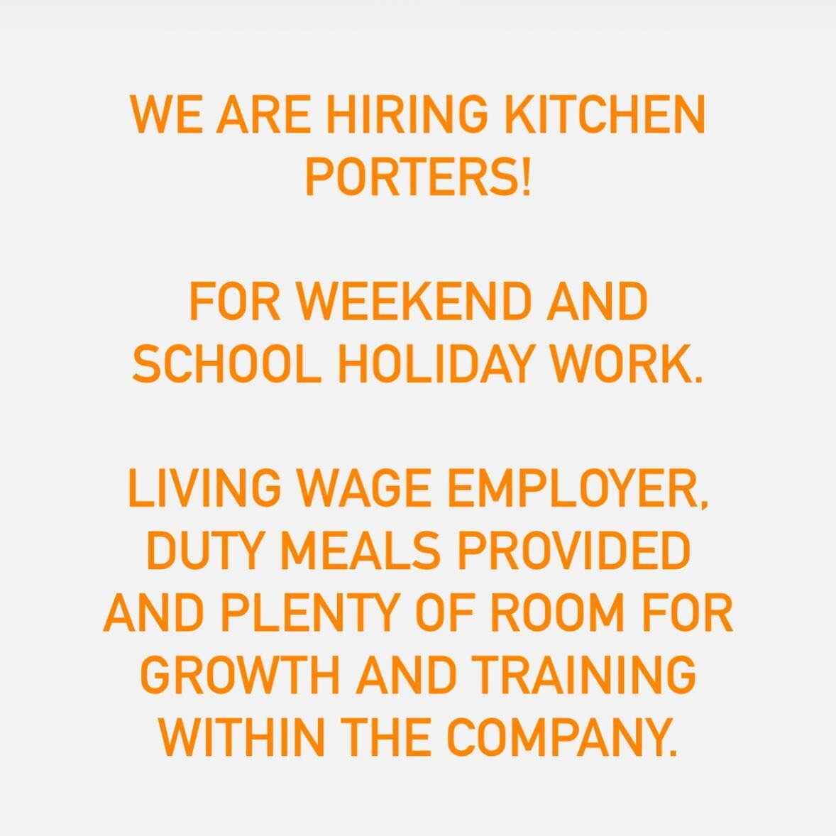 We are hiring kitchen porters to join us for weekend and school holiday work.
Working between the FoH and kitchen to assist with cleaning and clearing duties. This is a very busy, high turnover environment so best suited to those who aren&rsquo;t afr