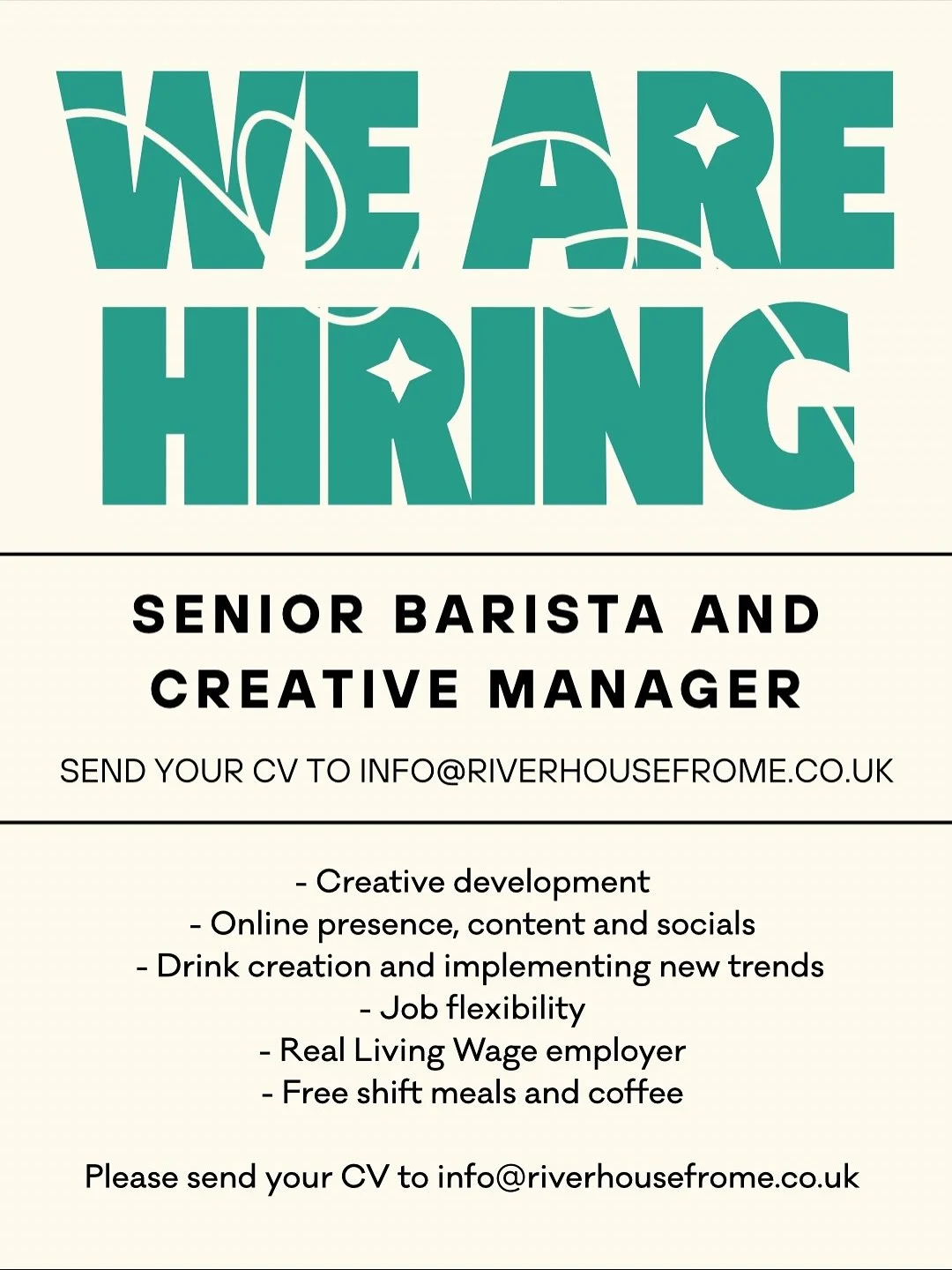 As part of our relaunch, we are looking for a new Senior Barista and Creative Manager to join our team and help take us to funky new heights.

This is a fun and creative position, where you&rsquo;ll be able to bring your ideas to the table, the menu 