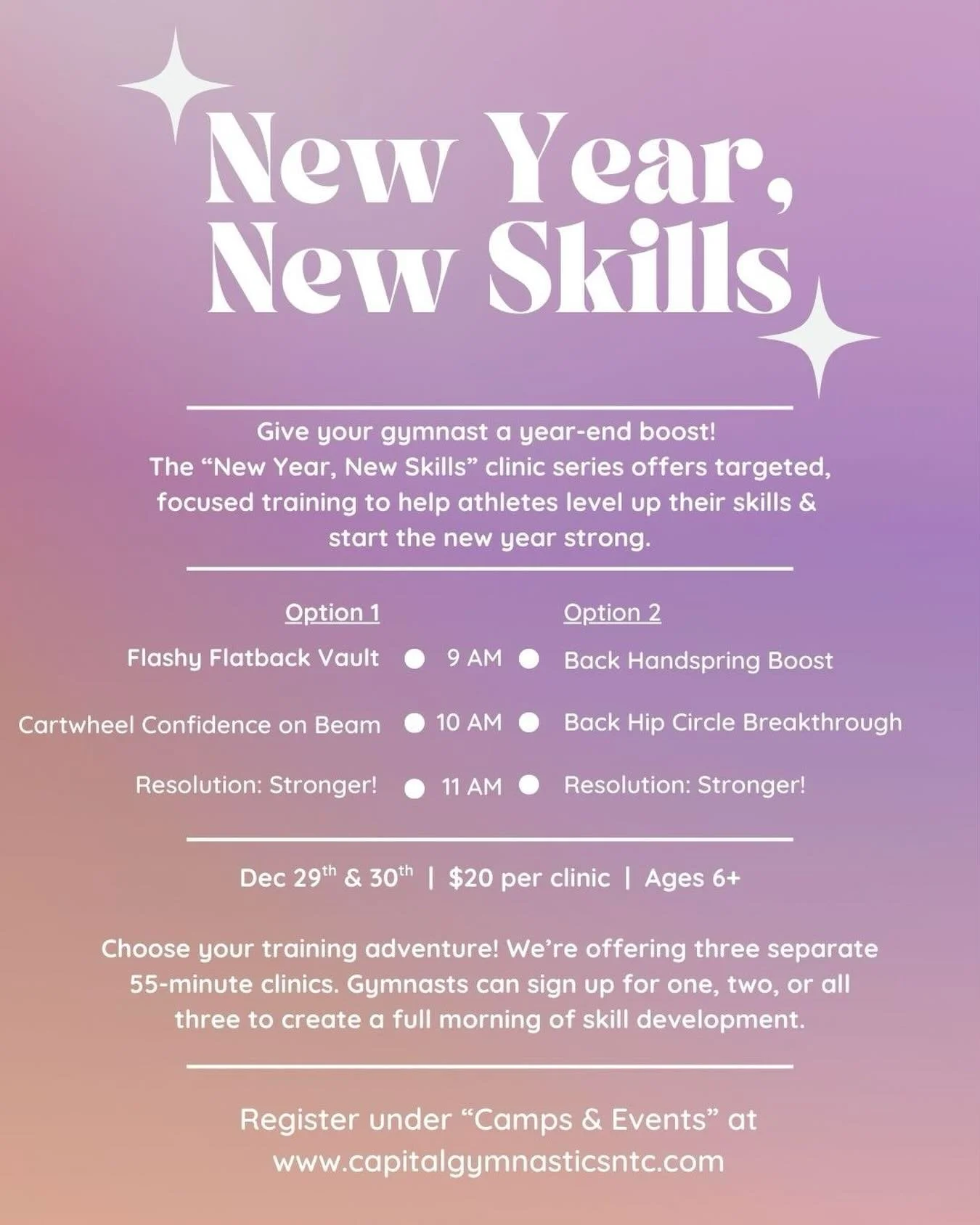 ✨ New year. New skills. New confidence. ✨

We still have a few spots open in our New Year, New Skills Clinic and this is NOT your average practice 👀

✔ Small groups
✔ Focused coaching
✔ More reps, less waiting
✔ Real progress you can see

Perfect fo