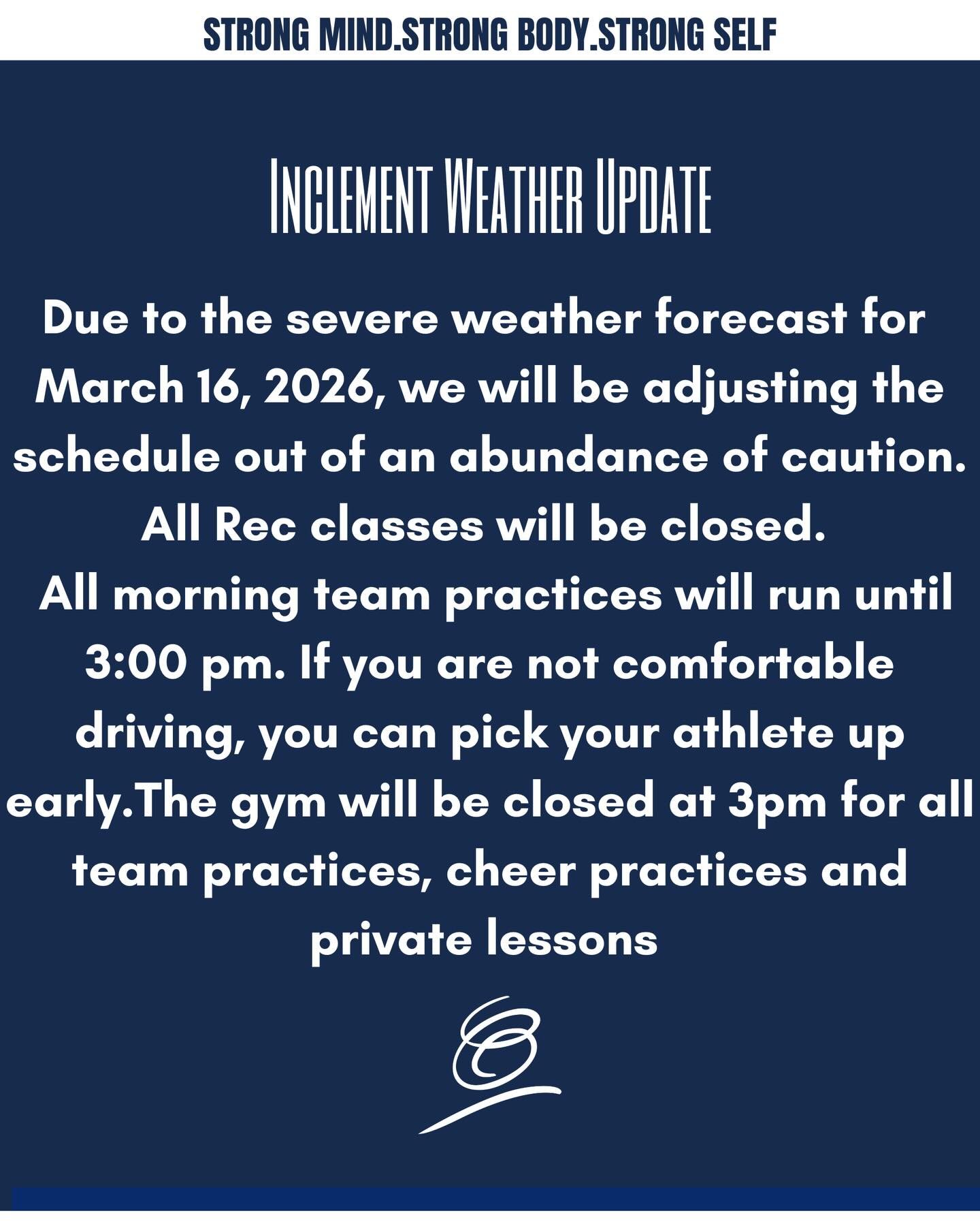 ✨The safety of our athletes, families, and staff is always our top priority, and we want to ensure everyone is able to get home safely before the weather worsens.