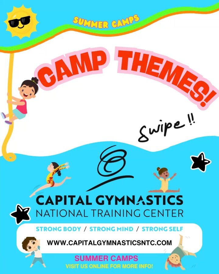 ☀️Introducing our 2026 Summer Camp Themes! ☀️ Which week are you most excited for?! Swipe ➡️ for the details! 
📌 Visit www.capitalgymnasticsntc.com for the details!
📌 Enrolling Now! Limited Spots Available 

#CapitalGymnasticsNTC #SummerCampsBurkeV
