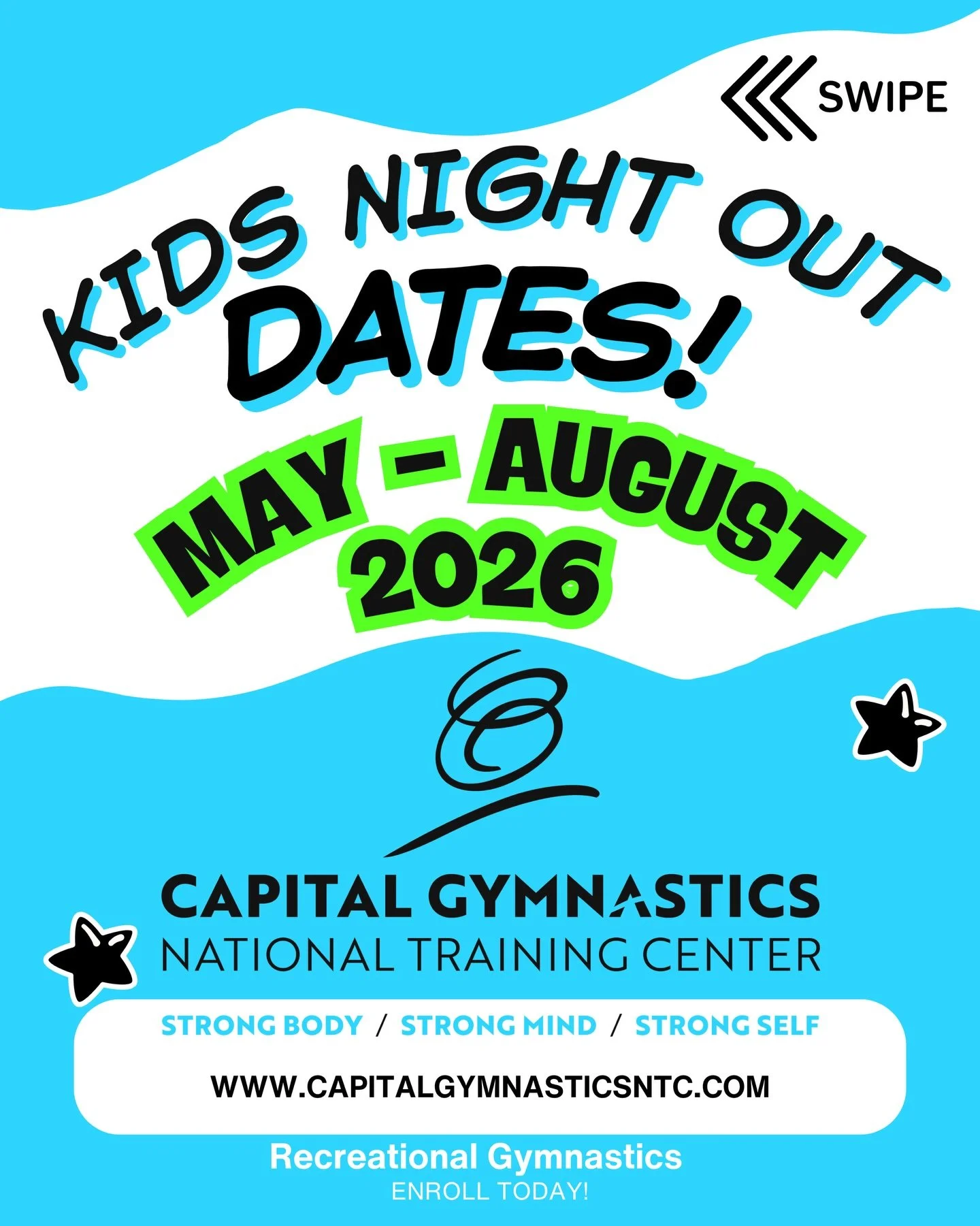 🎉 UPCOMING KIDS NIGHT OUT DATES! 
Looking for a fun night for your kids (and a little free time for you 😉)? We&rsquo;ve got you covered! 

🗓️ Upcoming Dates:
May 23 | June 13 | July 11 | August 8

⏰ Time: 6:00&ndash;8:00 PM
💲 Cost: $40 per partic