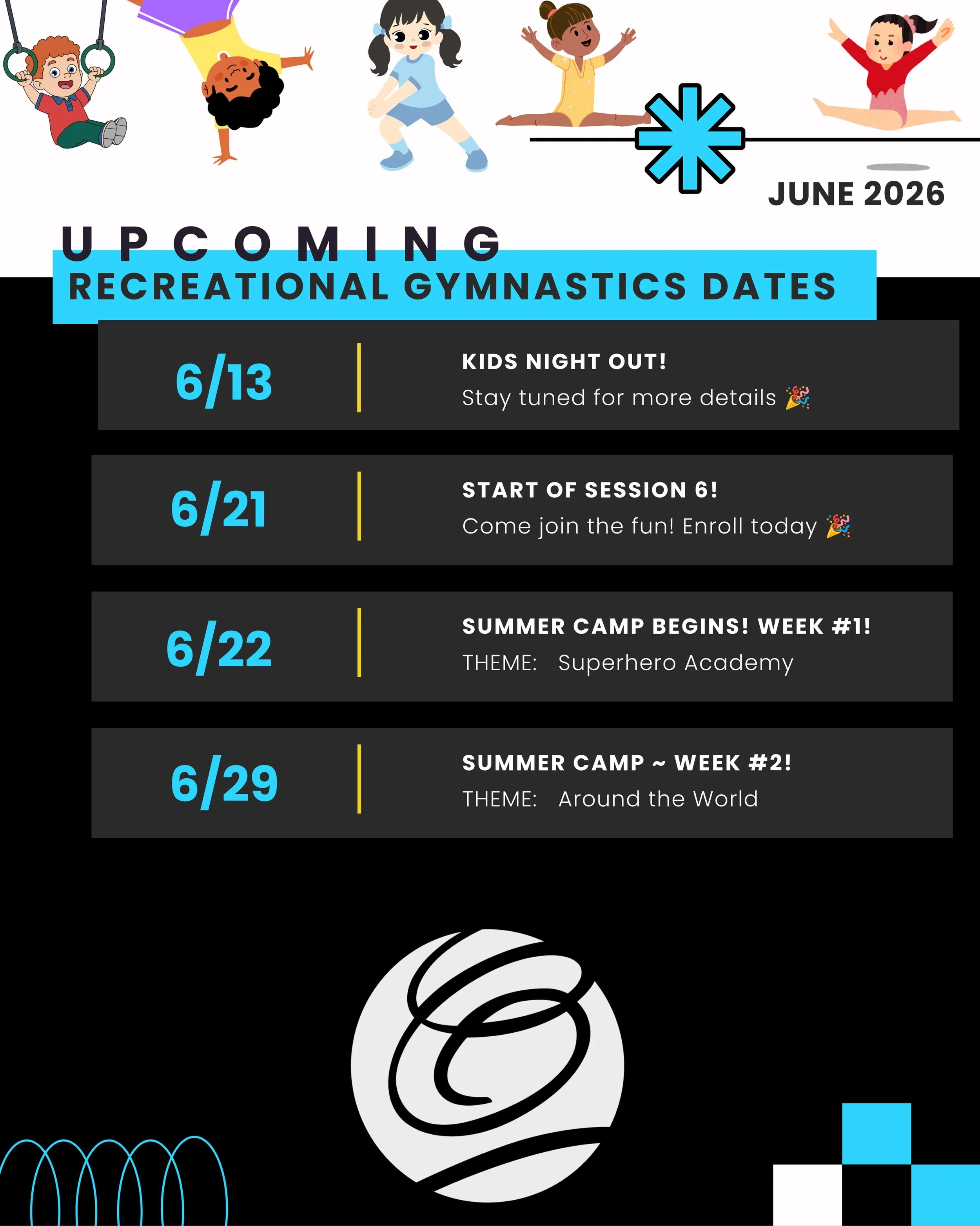 Upcoming Dates for our recreational program! Make sure you are following us for the latest updates! 🎉