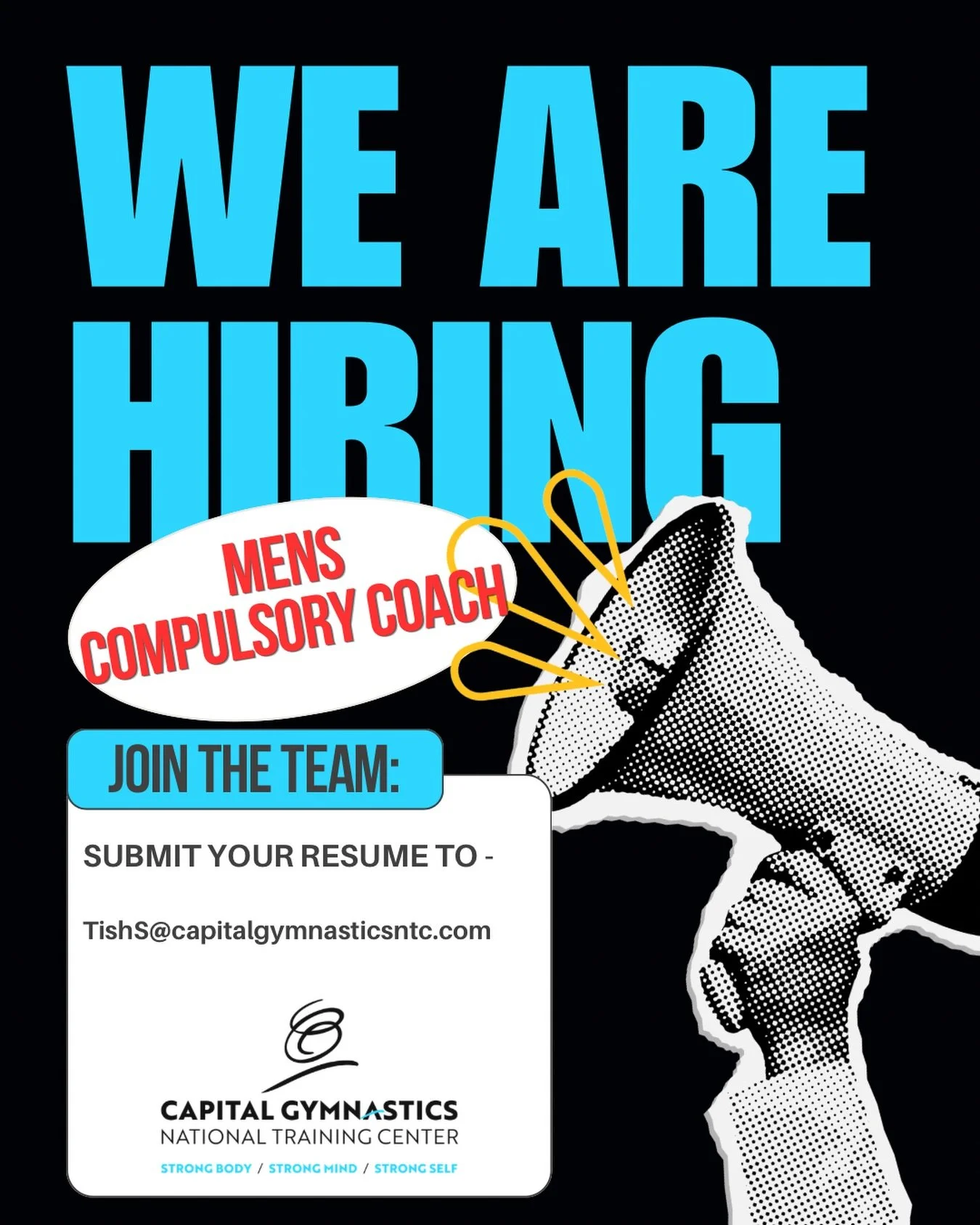 🚨 WE&rsquo;RE HIRING! 🚨

Ready to bring your passion for gymnastics, coaching, and mentorship to the next level? 🤸&zwj;♂️🔥

Capital Gymnastics National Training Center is looking for a Men&rsquo;s Compulsory Coach to join the team! 💪

If you&rsq