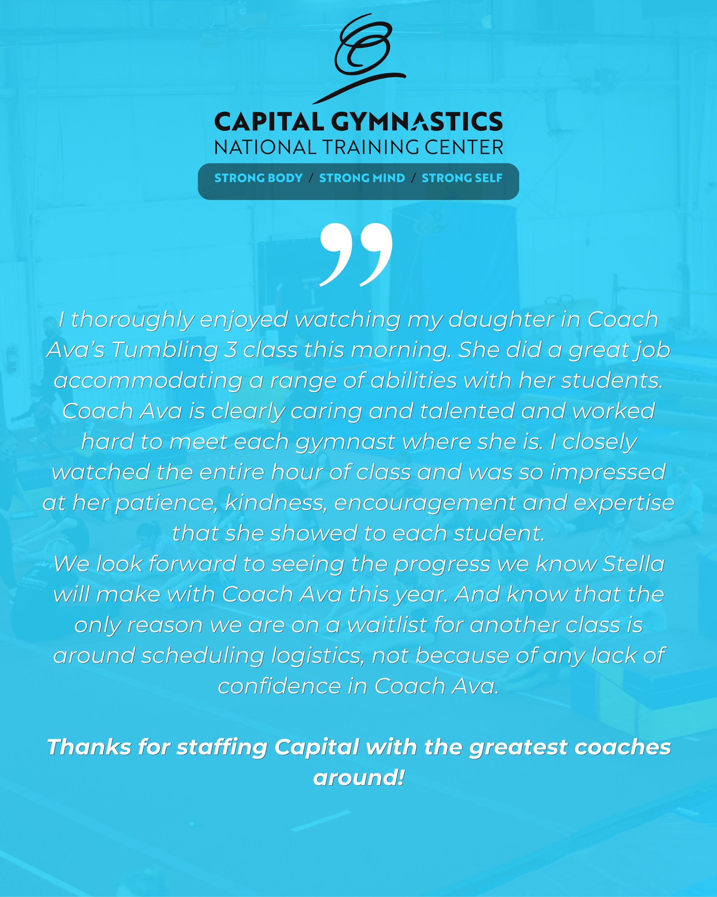 ✨ A little shoutout goes a long way! ✨

We love hearing when our coaches make a difference! 💙 A huge WAY TO GO, Coach Ava! 👏 Your patience, kindness, encouragement, and expertise are exactly what make our athletes feel supported, confident, and exc