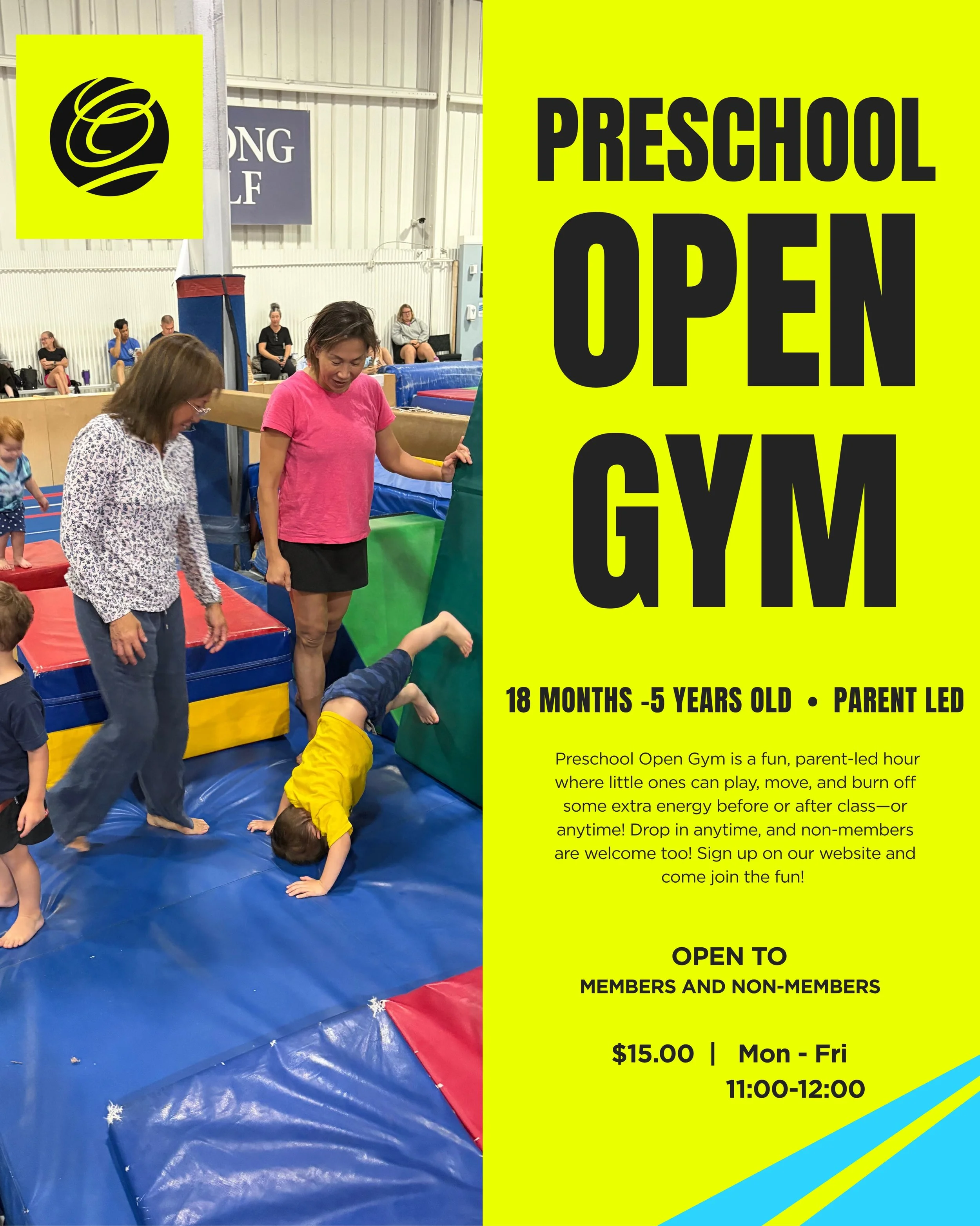 🤸&zwj;♀️ PRESCHOOL OPEN GYM! 🤸&zwj;♂️

Need to burn off some extra energy before or after class? Or just looking for a fun way to play? Come join us for Preschool Open Gym! 🎉

✨ Drop-in friendly
✨ Open to non-members
✨ Parent-led hour of fun
✨ Com